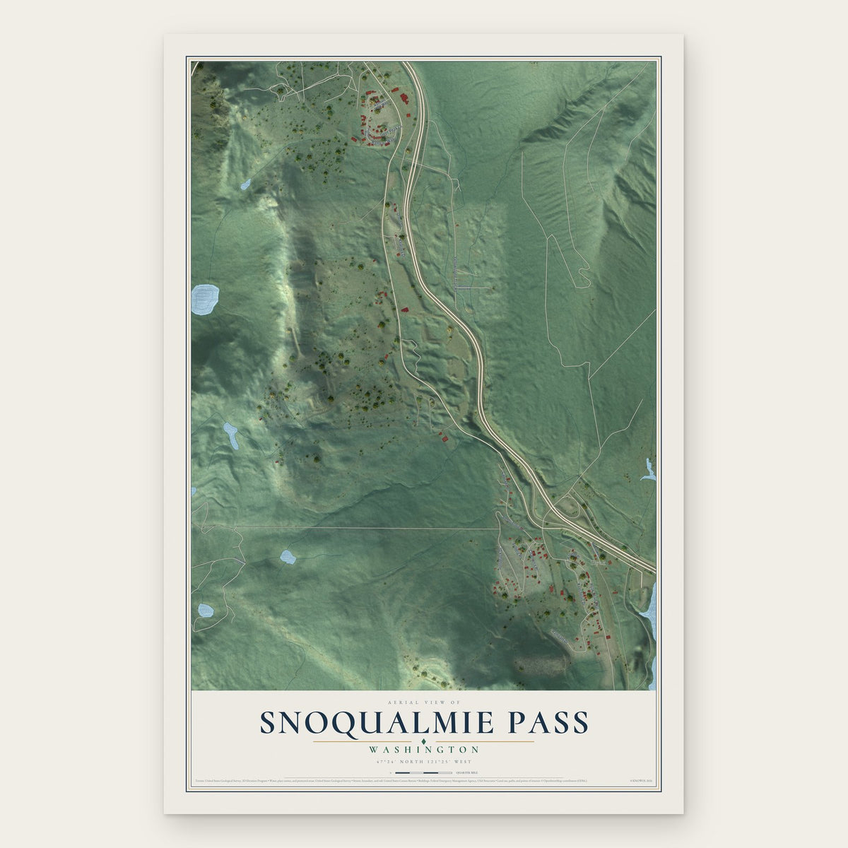 Snoqualmie Pass, Washington map print, the full design