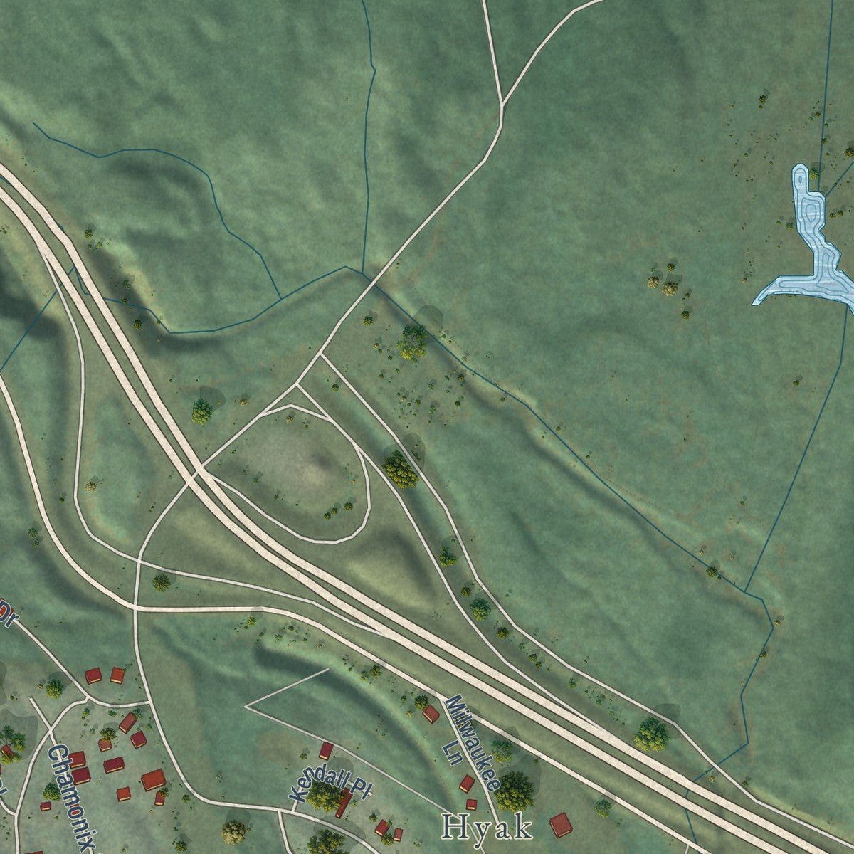 Close-up of the map of Snoqualmie Pass, Washington print showing street and building detail