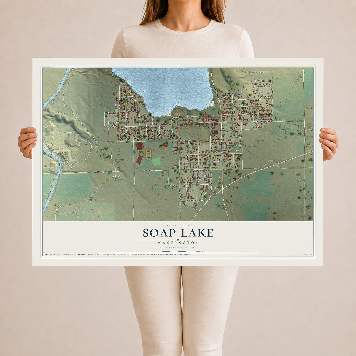 Map of Soap Lake, Washington, 24 x 36 inch unframed archival matte print