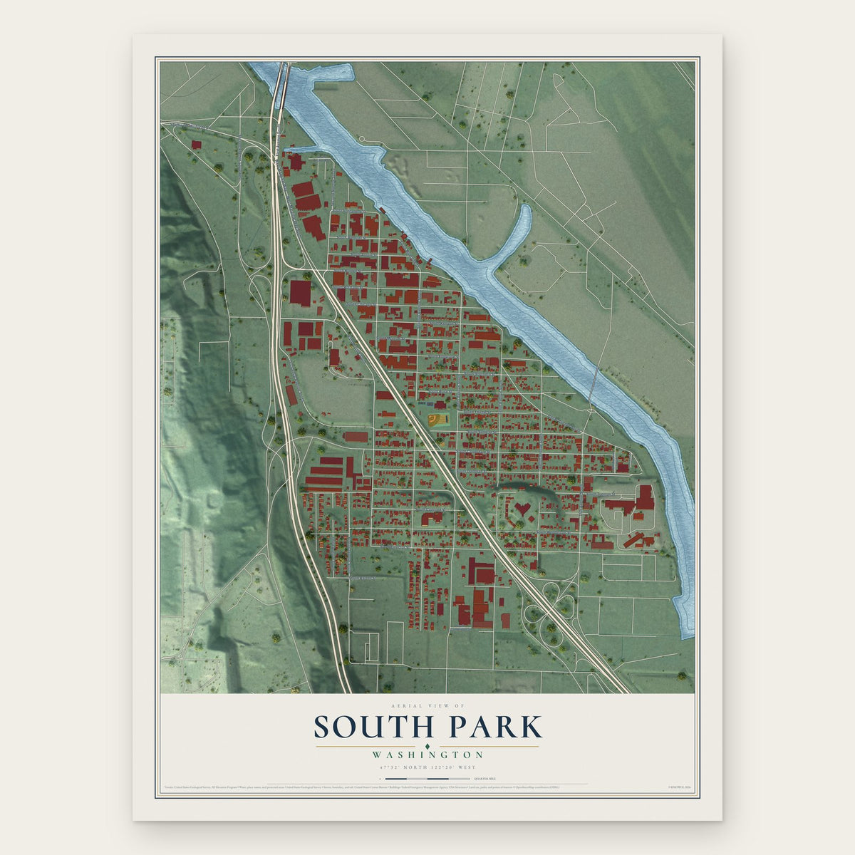 South Park, Washington map print, the full design