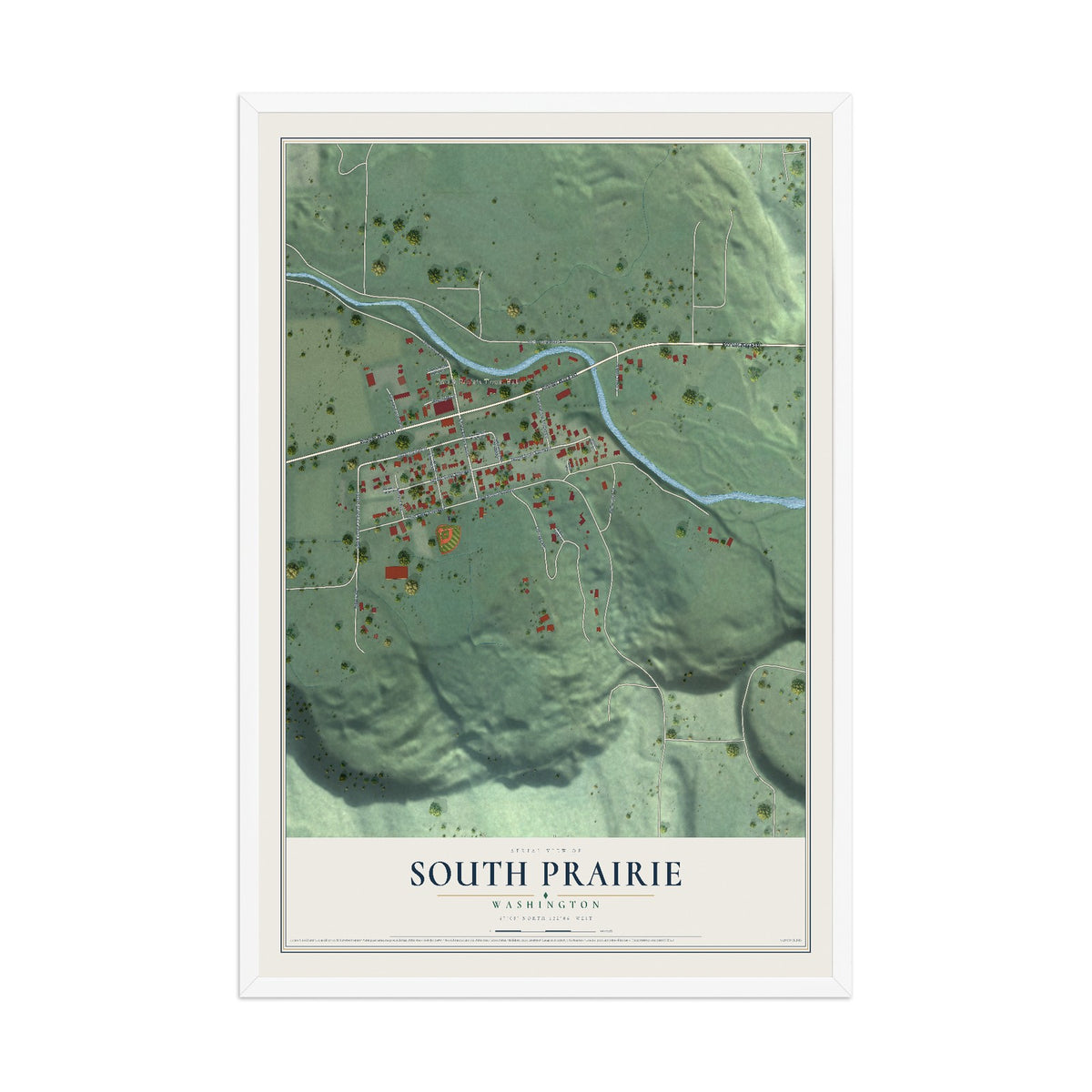 Map of South Prairie, Washington, 12 x 18 inch print in a white wood frame