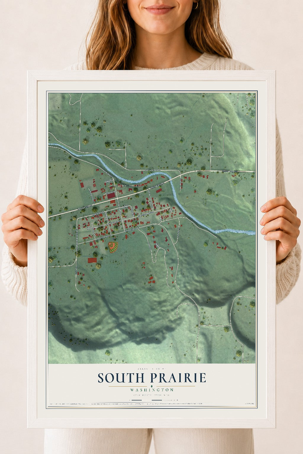 Map of South Prairie, Washington, 18 x 24 inch print in a white wood frame