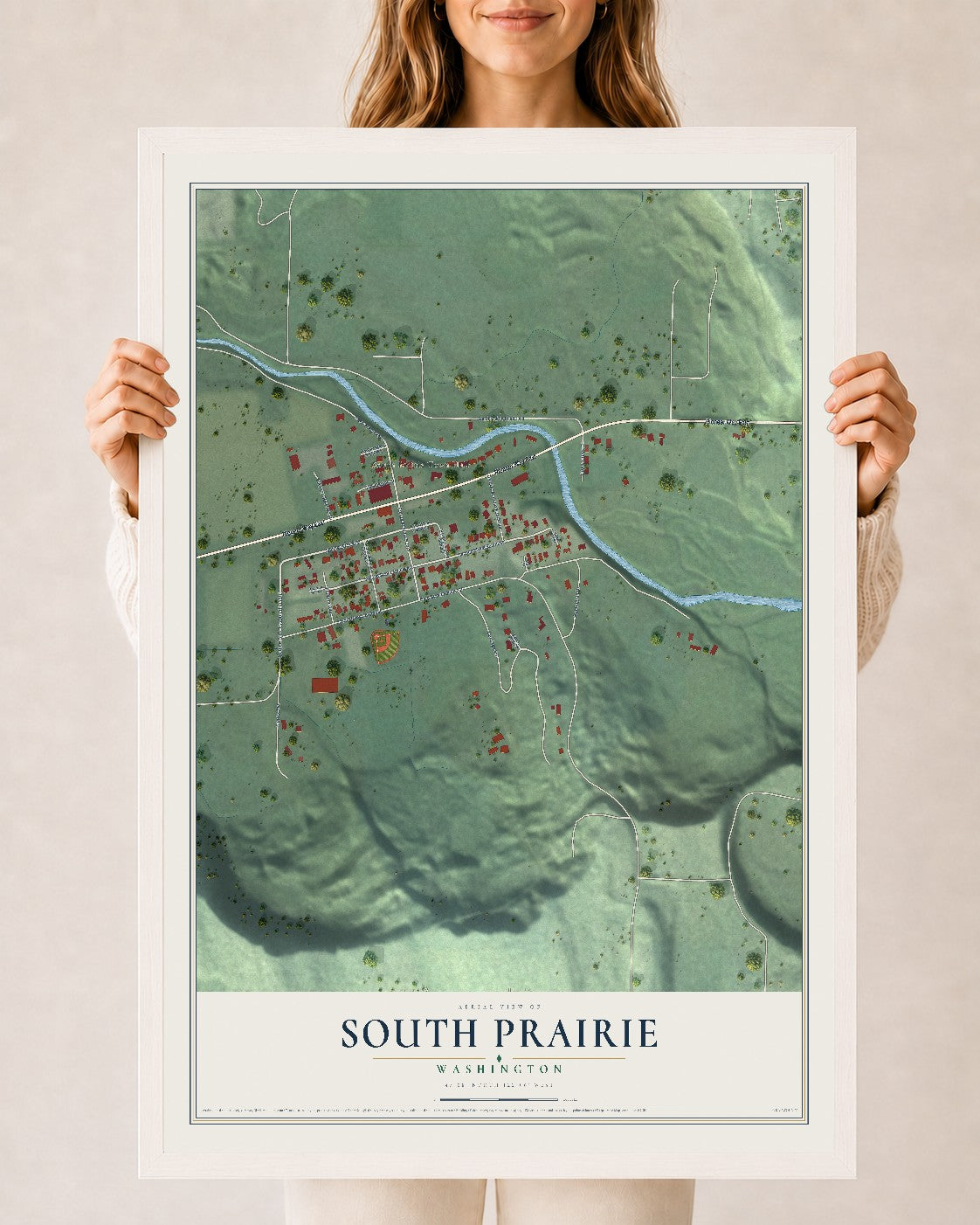 Map of South Prairie, Washington, 24 x 36 inch print in a white wood frame