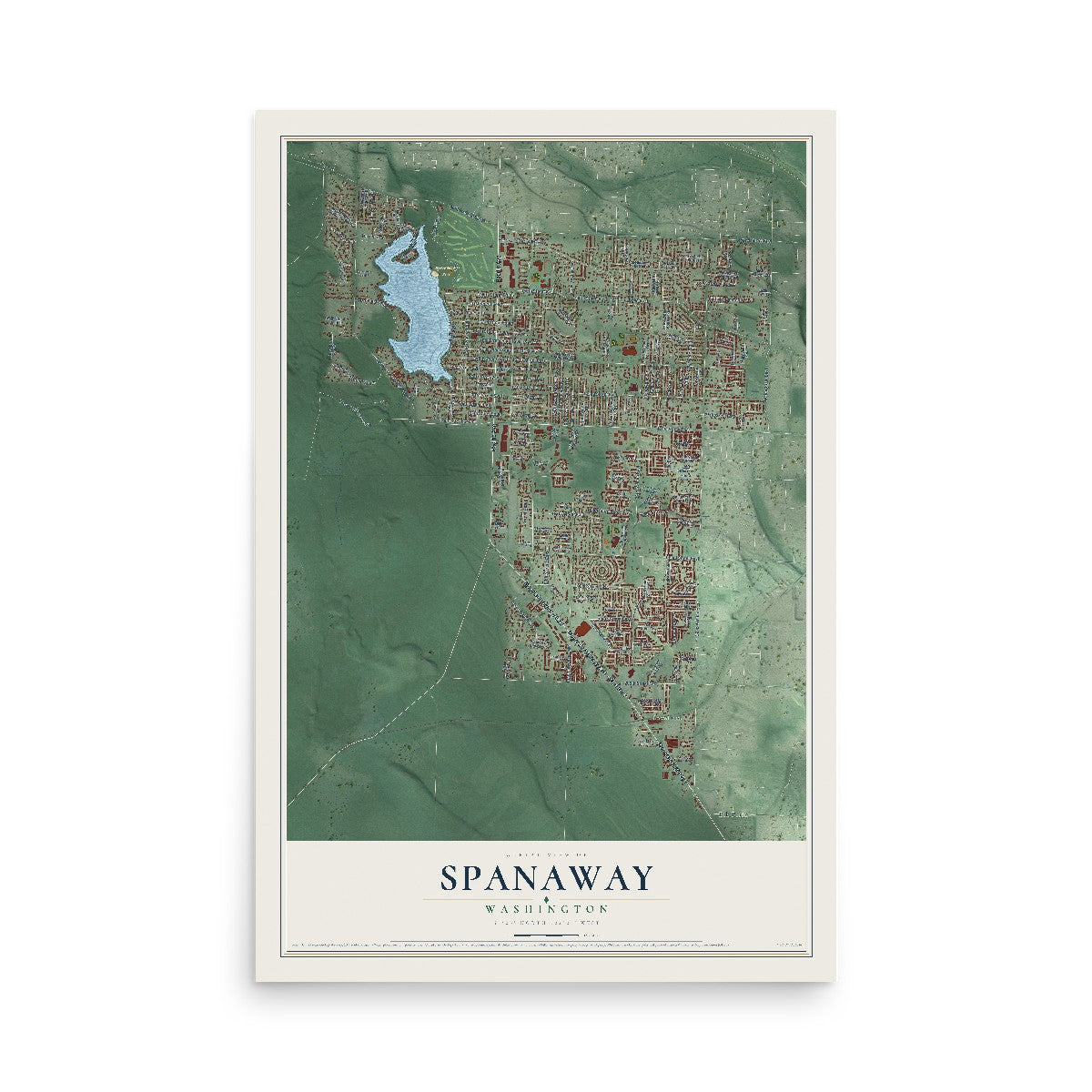 Map of Spanaway, Washington, 12 x 18 inch unframed archival matte print