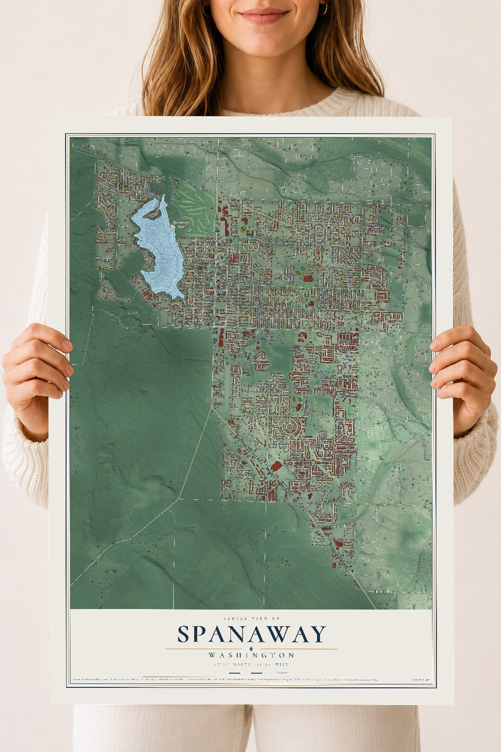 Map of Spanaway, Washington, 18 x 24 inch unframed archival matte print