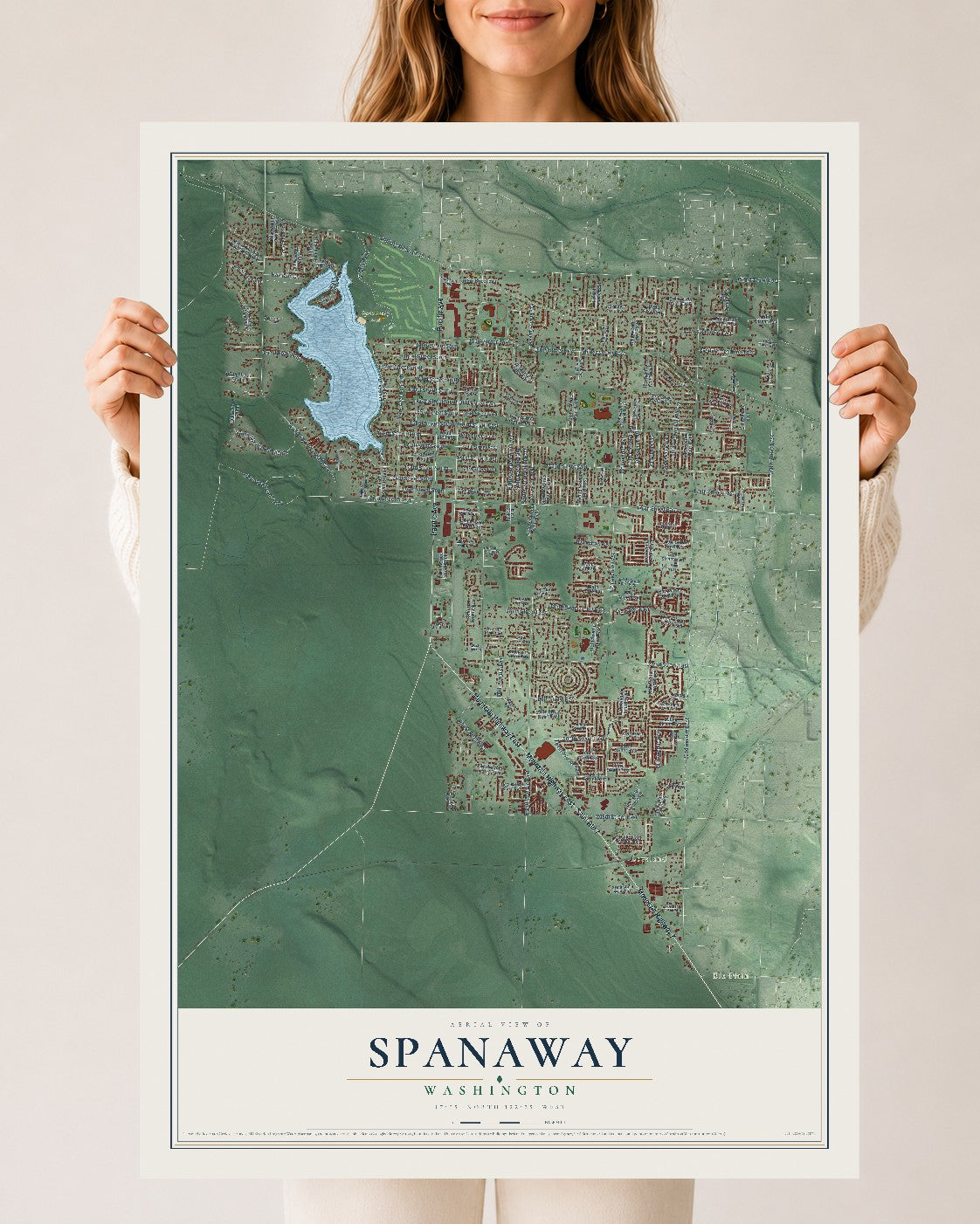Map of Spanaway, Washington, 24 x 36 inch unframed archival matte print