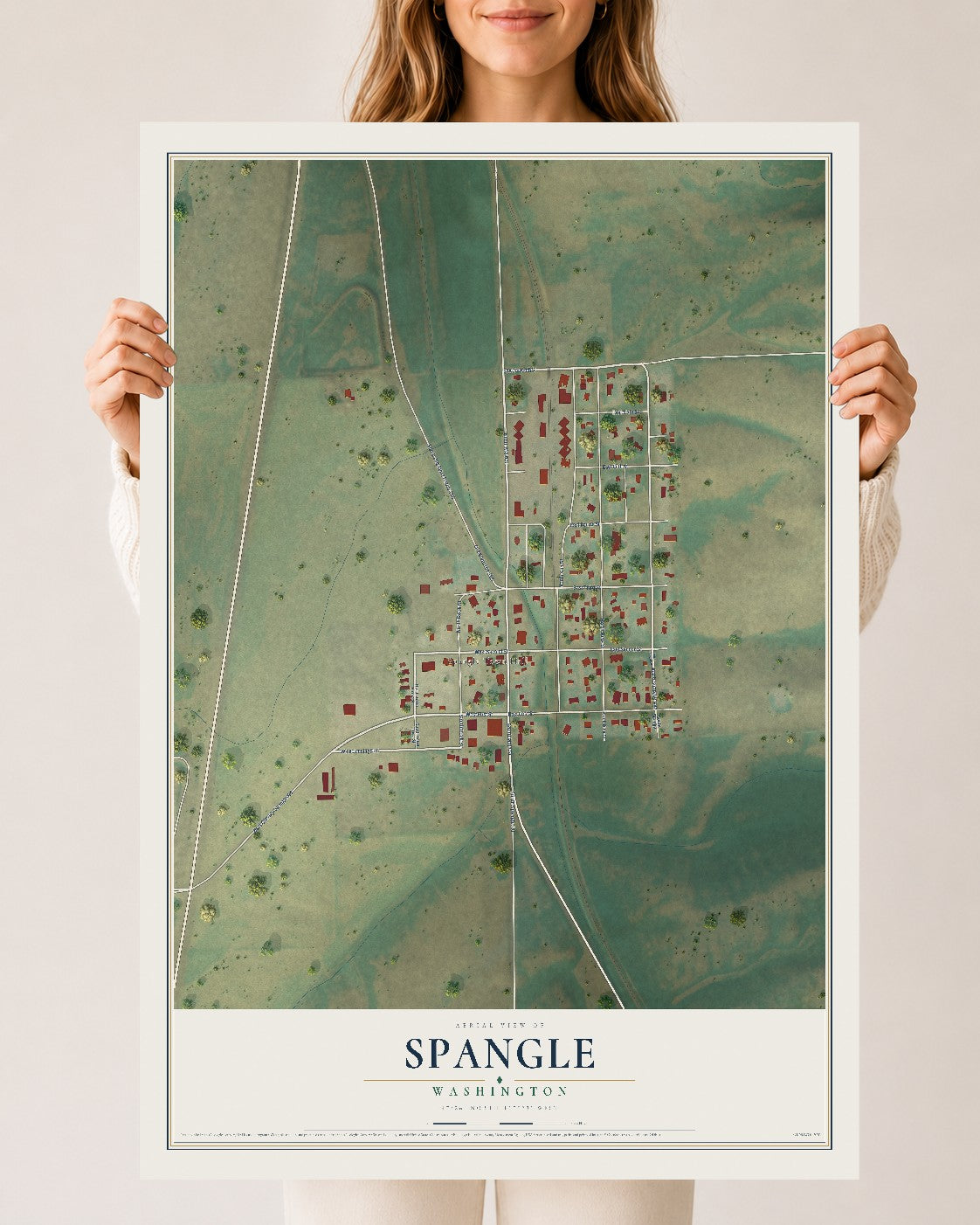 Map of Spangle, Washington, 24 x 36 inch unframed archival matte print