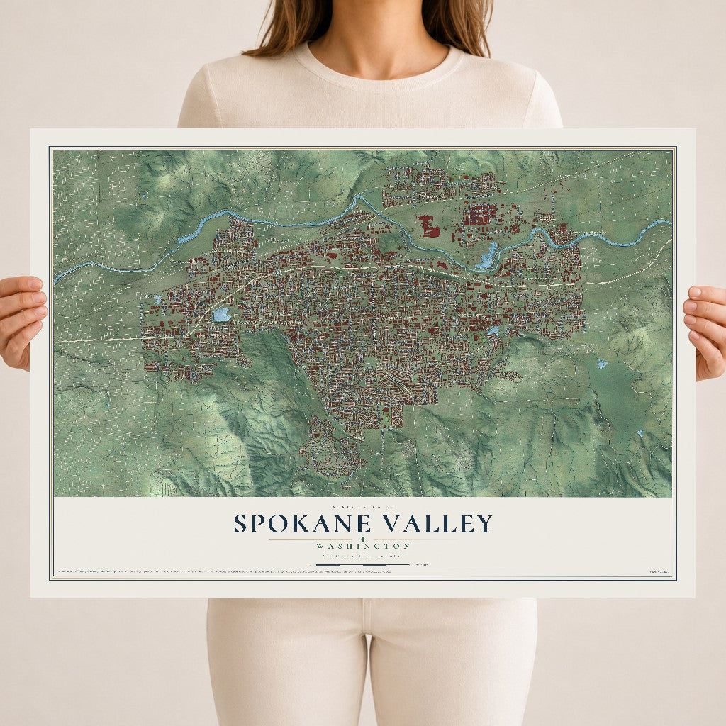 Map of Spokane Valley, Washington, 18 x 24 inch unframed archival matte print