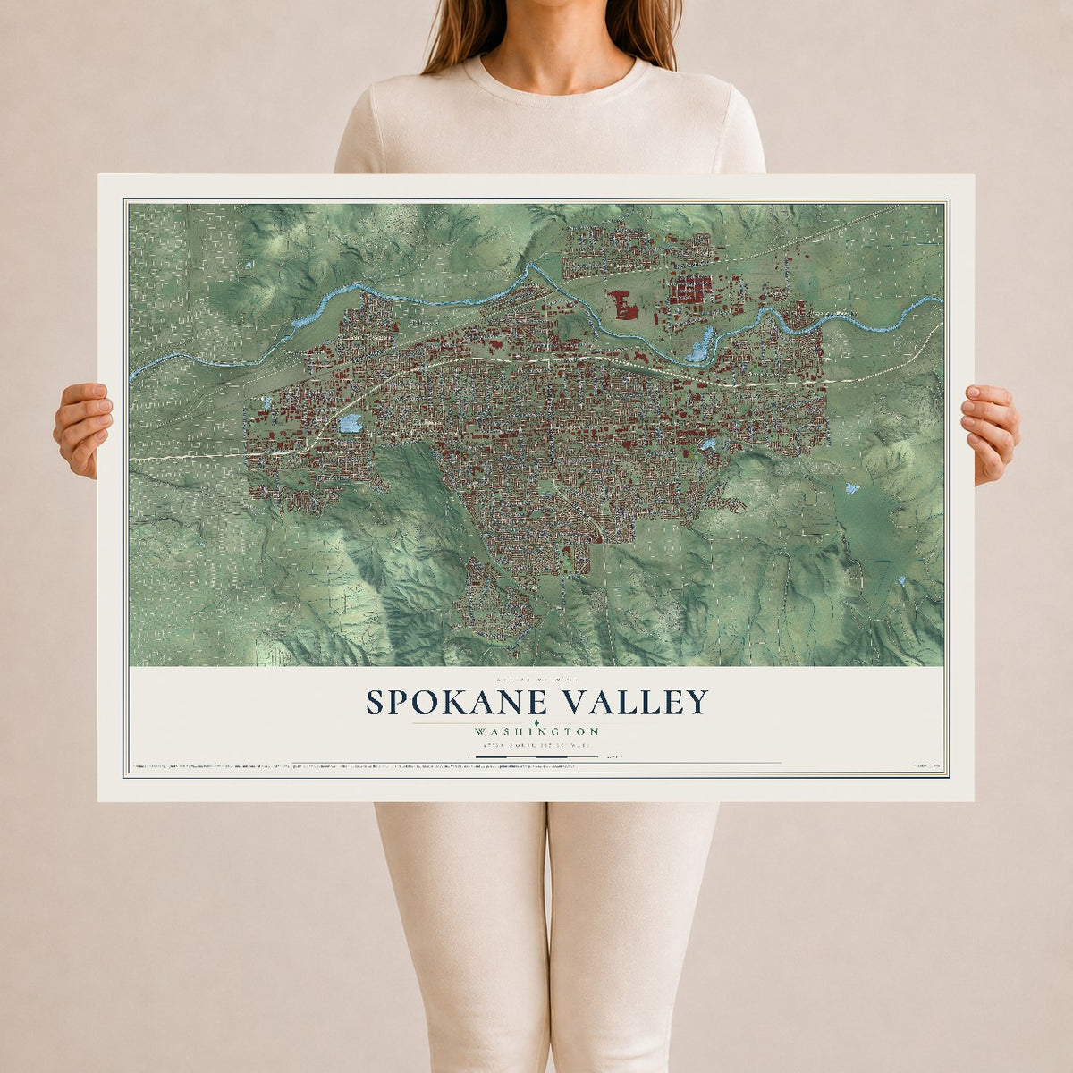 Map of Spokane Valley, Washington, 24 x 36 inch unframed archival matte print