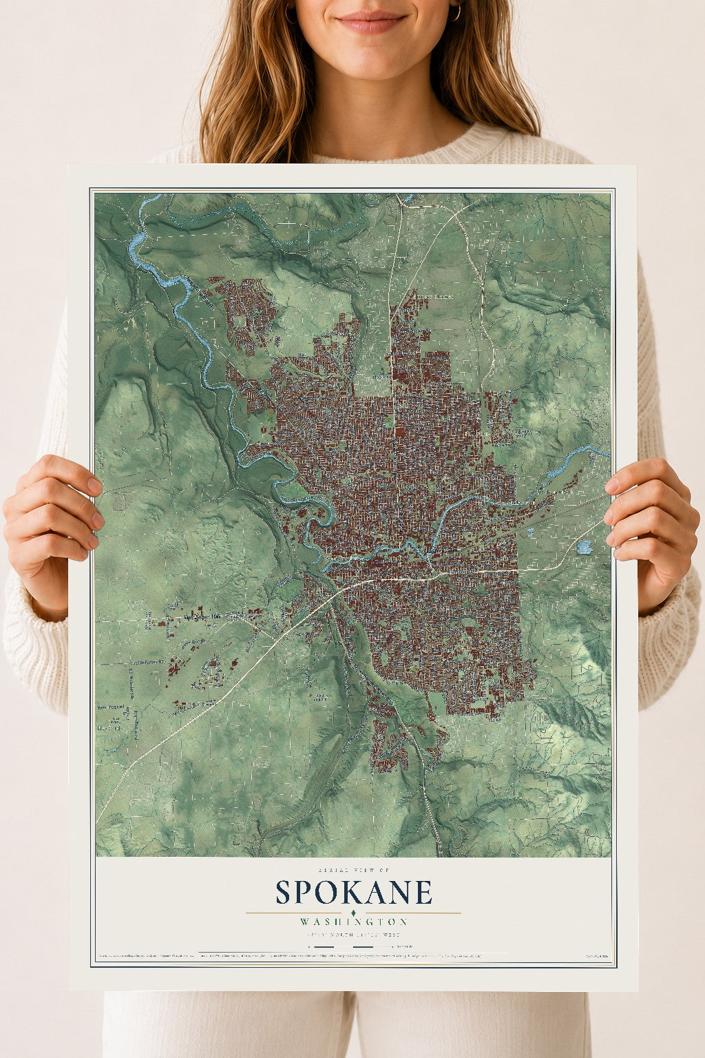 Map of Spokane, Washington, 18 x 24 inch unframed archival matte print
