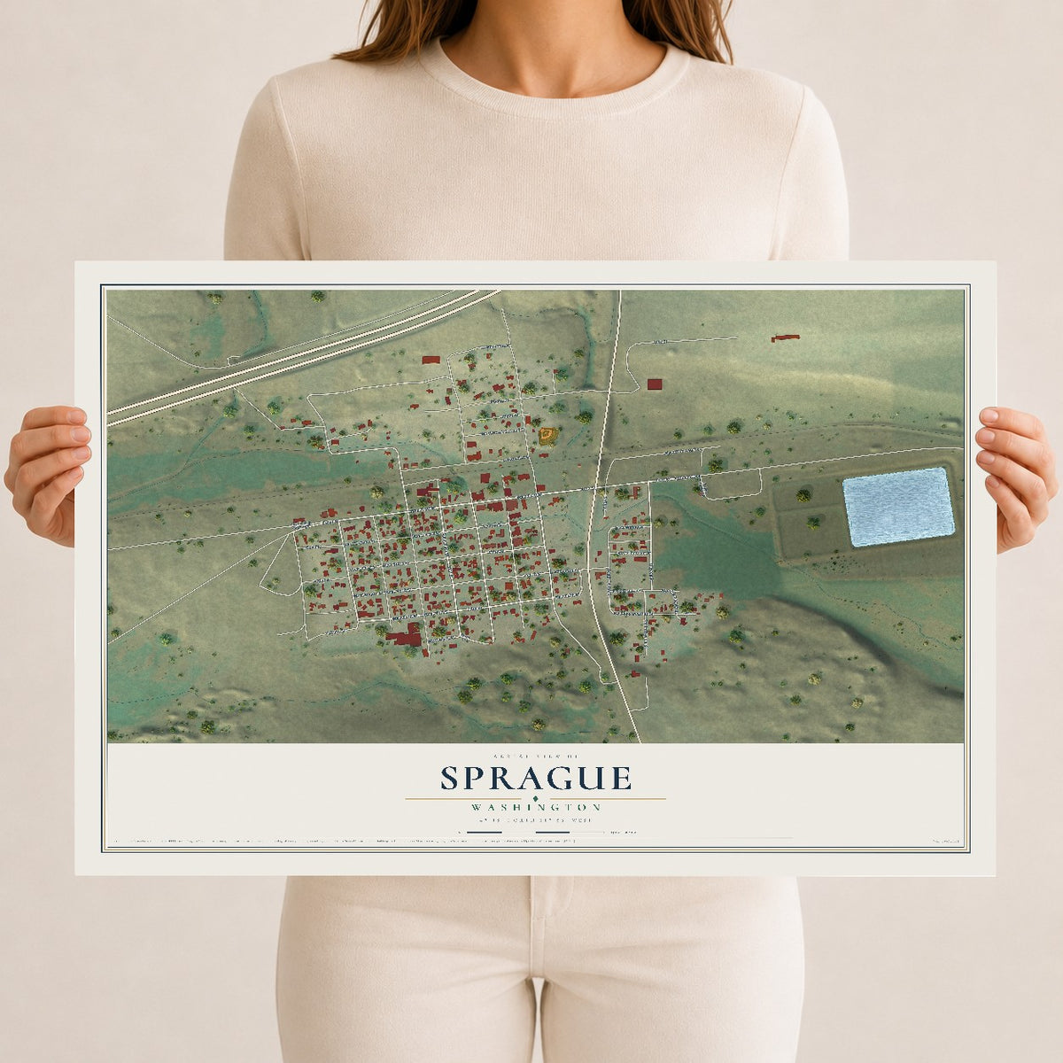 Map of Sprague, Washington, 12 x 18 inch unframed archival matte print