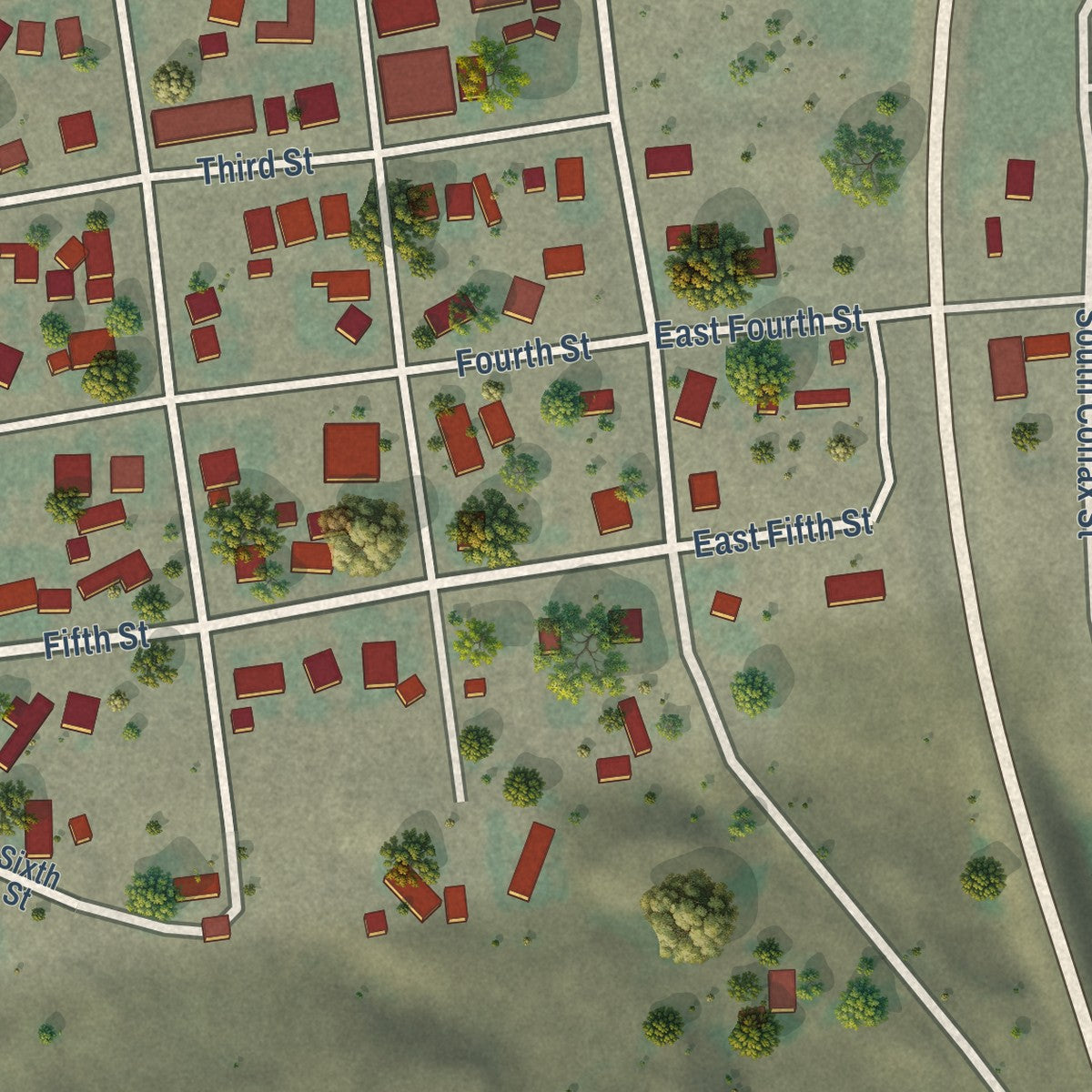 Second close-up of the map of Sprague, Washington print showing more streets and buildings