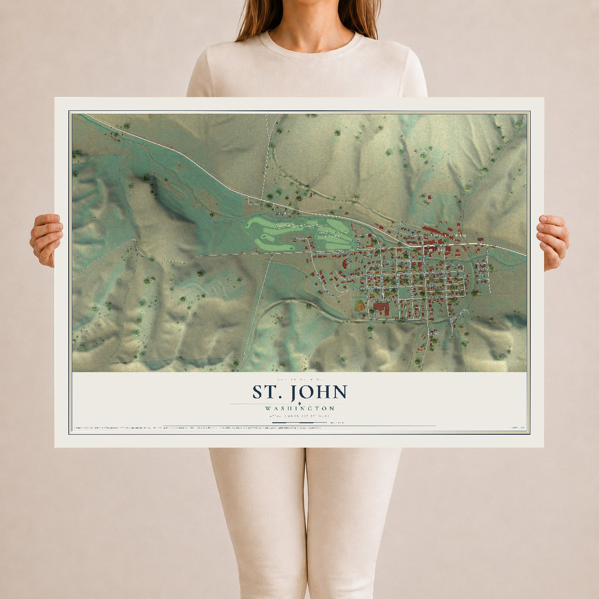 Map of St. John, Washington, 24 x 36 inch unframed archival matte print