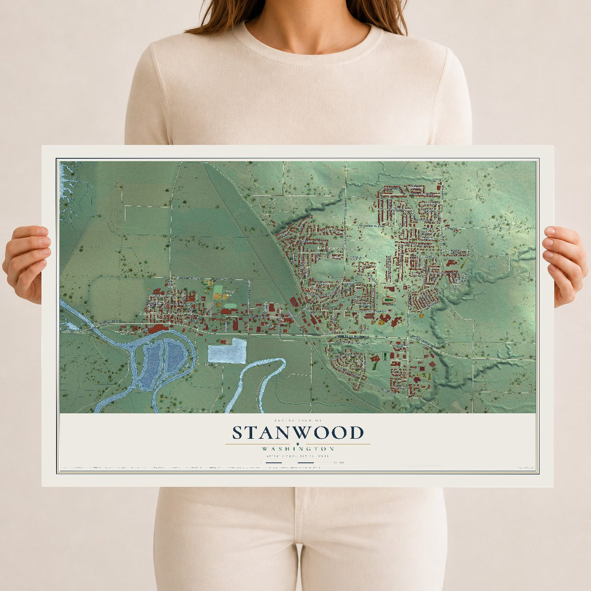Map of Stanwood, Washington, 12 x 18 inch unframed archival matte print