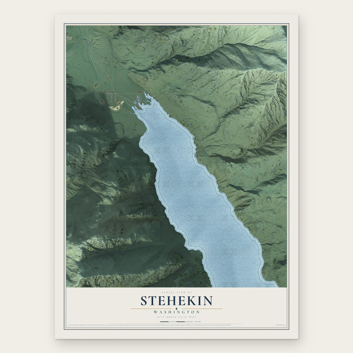 Stehekin, Washington map print, the full design