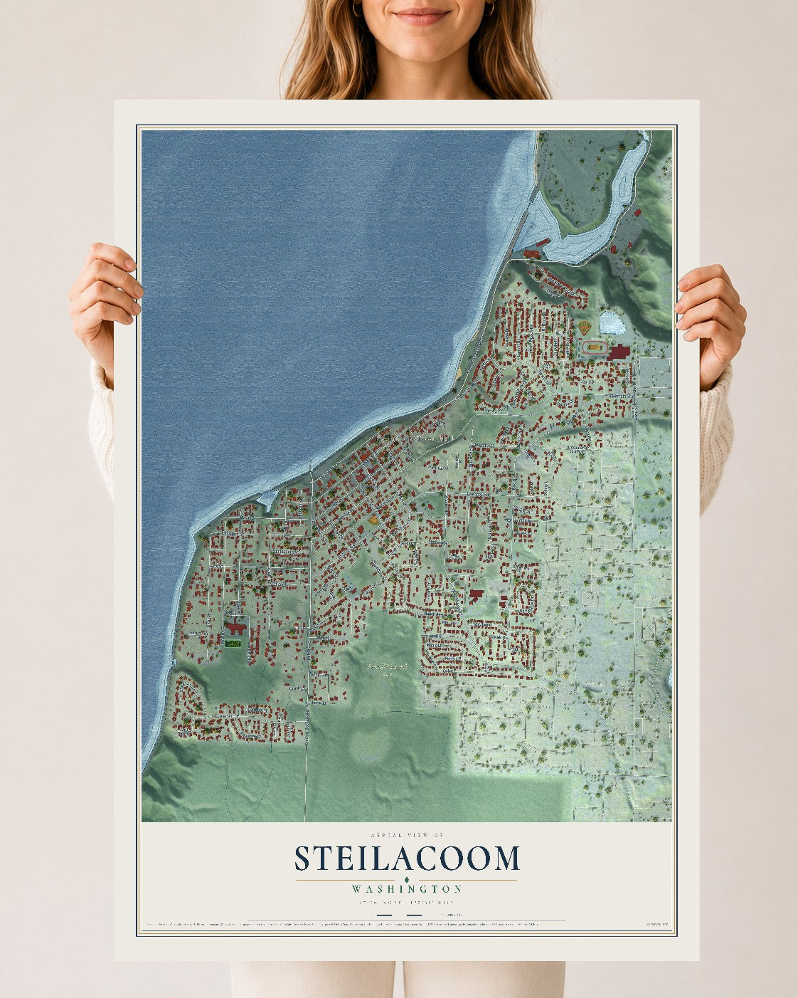 Map of Steilacoom, Washington, 24 x 36 inch unframed archival matte print