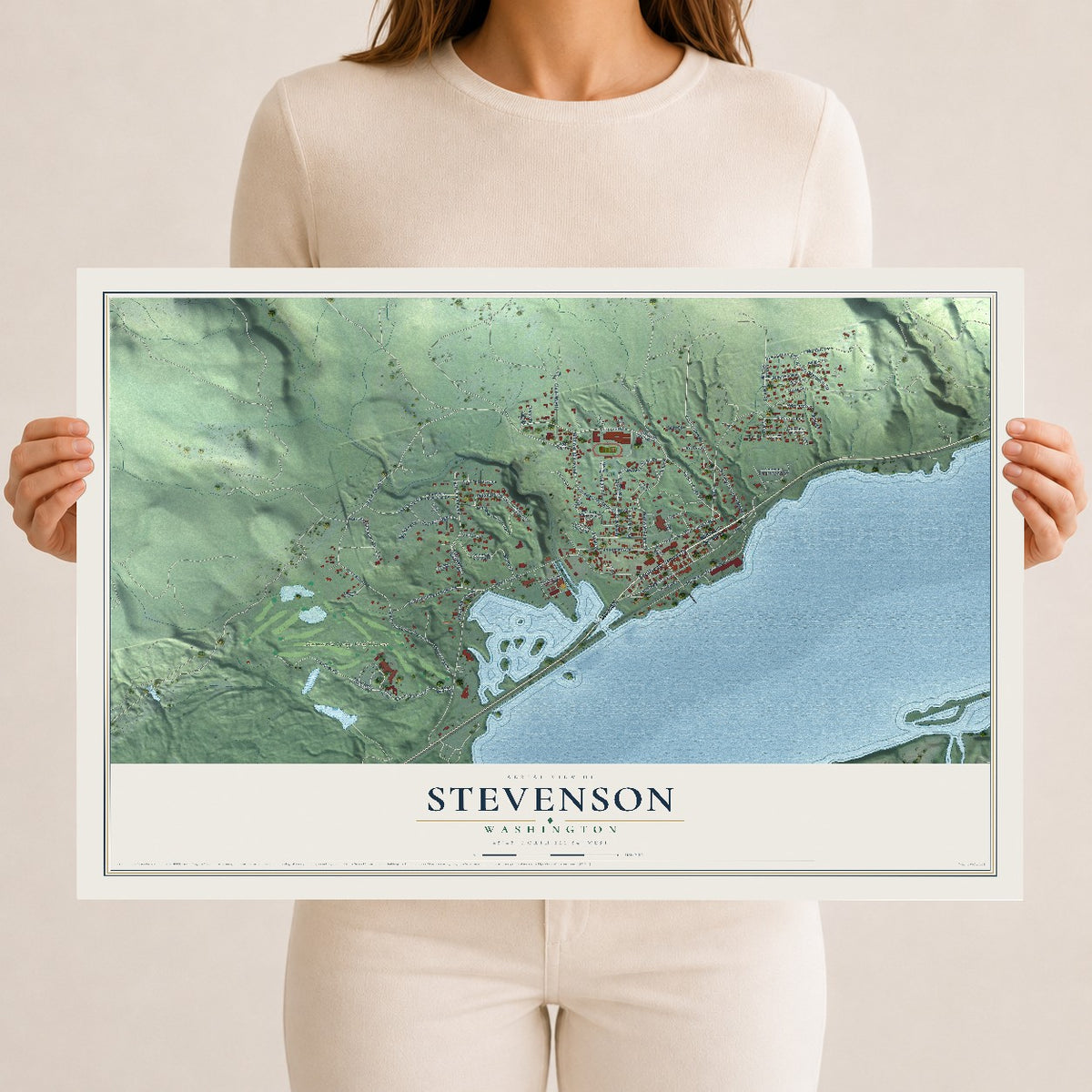 Map of Stevenson, Washington, 12 x 18 inch unframed archival matte print