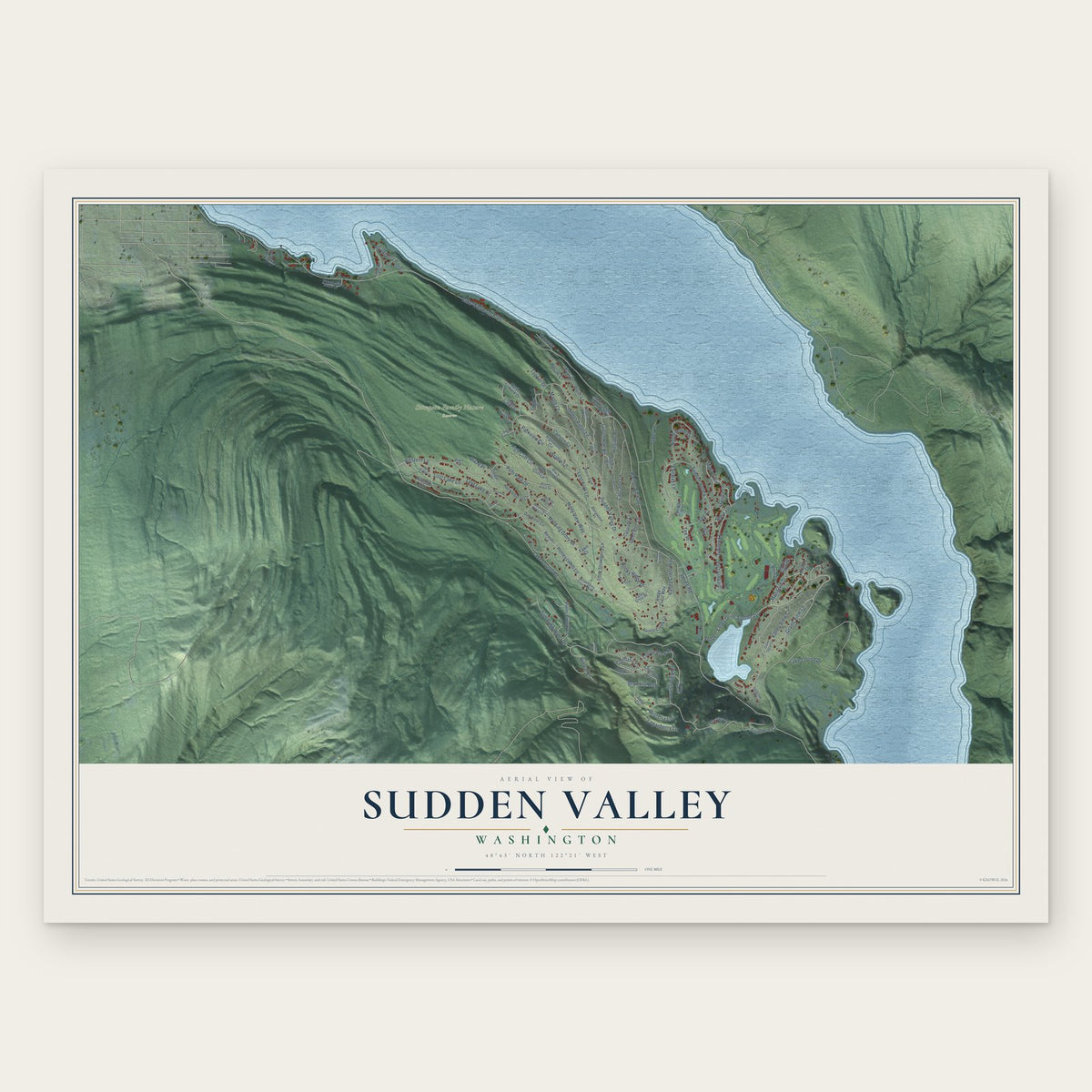 Sudden Valley, Washington map print, the full design