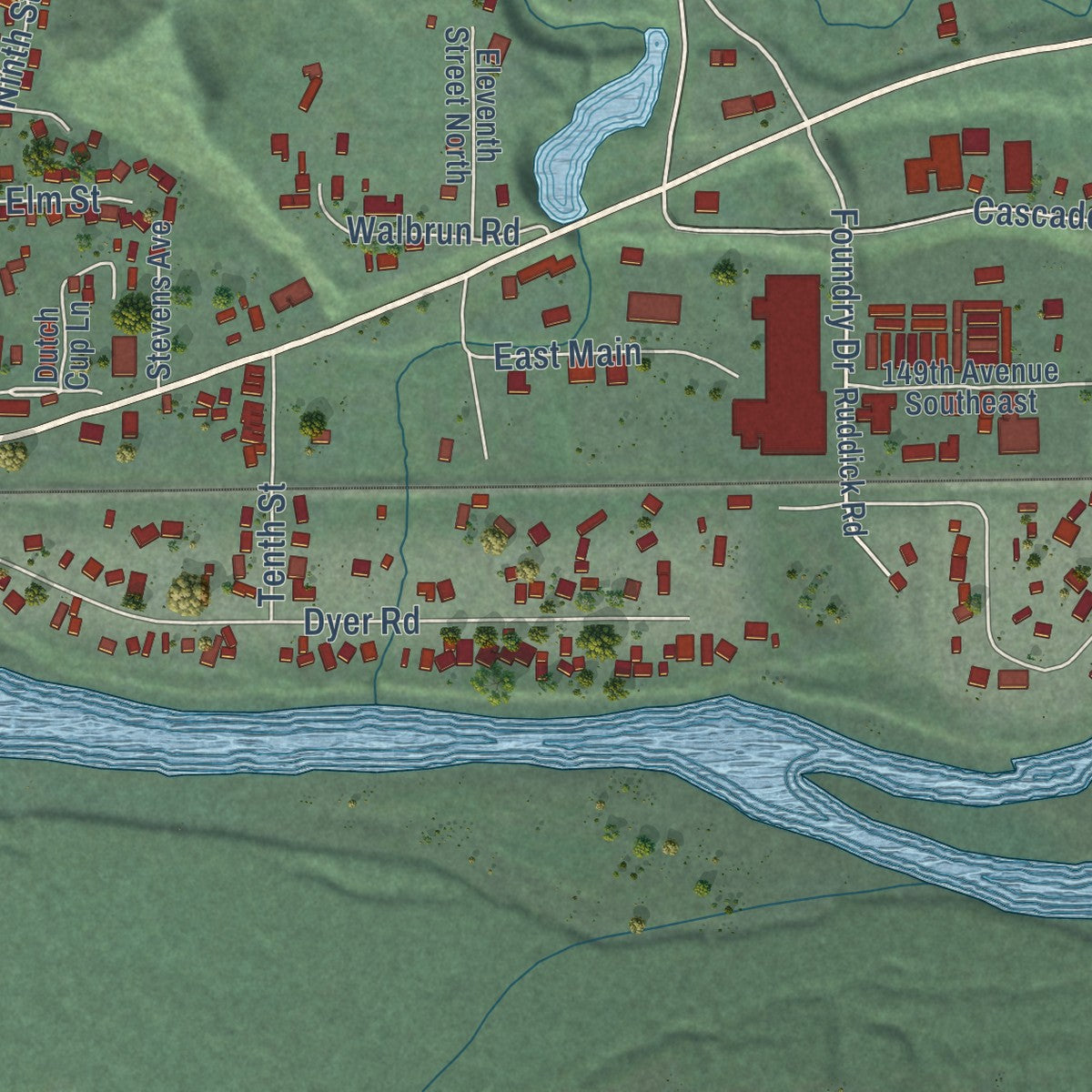 Second close-up of the map of Sultan, Washington print showing more streets and buildings