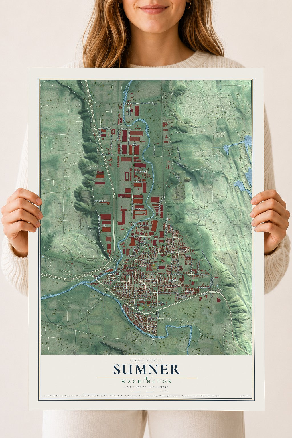 Map of Sumner, Washington, 18 x 24 inch unframed archival matte print
