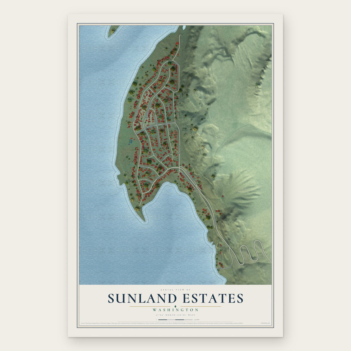 Sunland Estates, Washington map print, the full design
