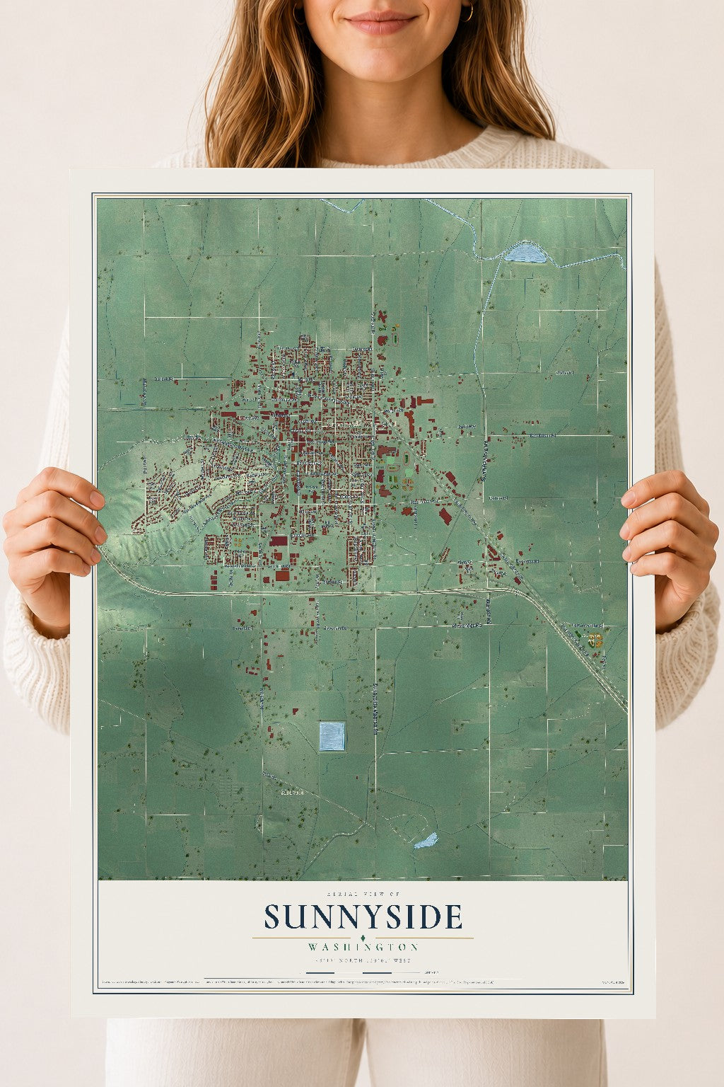 Map of Sunnyside, Washington, 18 x 24 inch unframed archival matte print