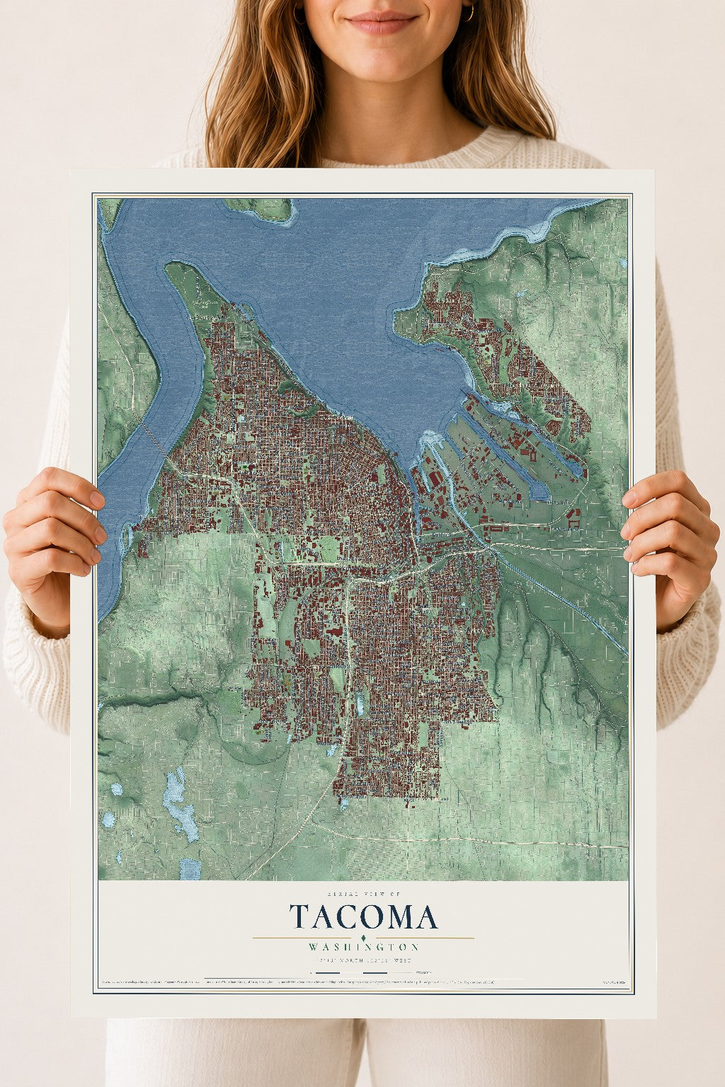 Map of Tacoma, Washington, 18 x 24 inch unframed archival matte print