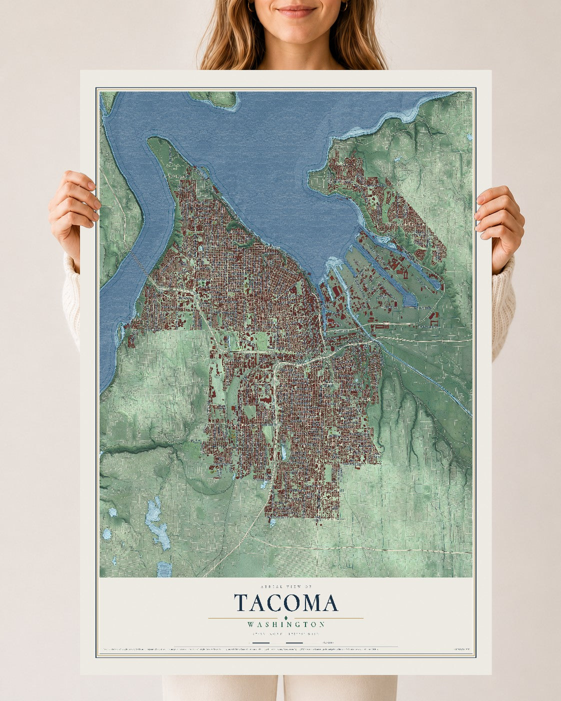 Map of Tacoma, Washington, 24 x 36 inch unframed archival matte print