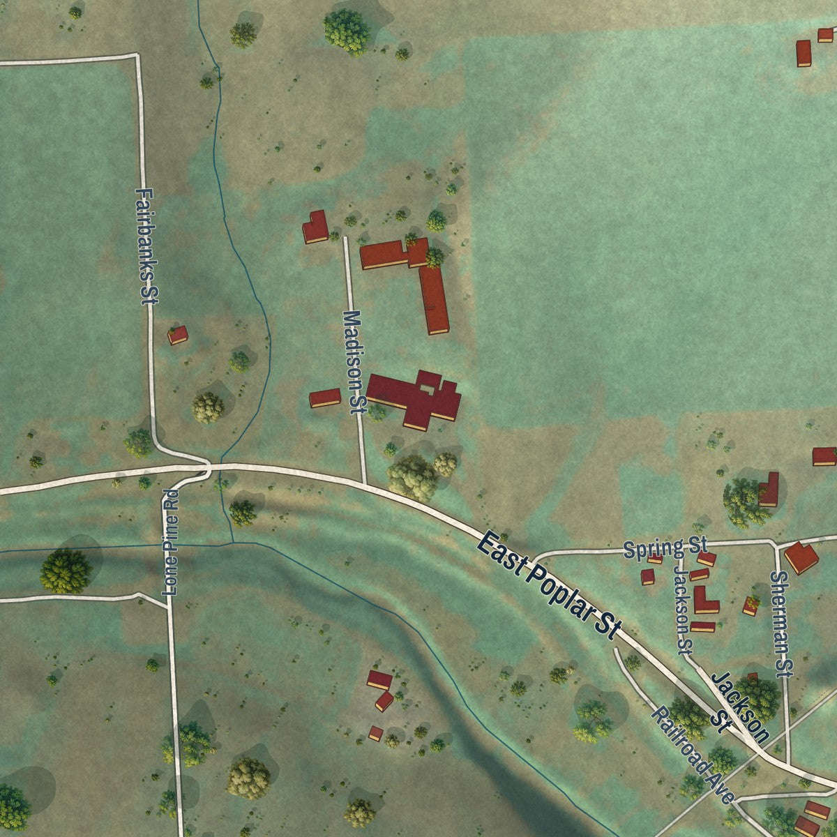 Second close-up of the map of Tekoa, Washington print showing more streets and buildings