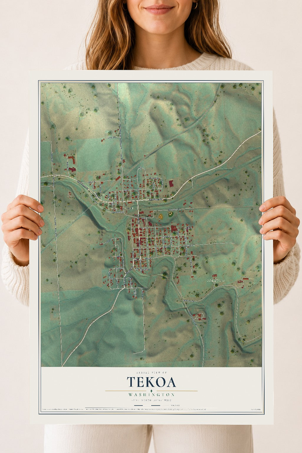 Map of Tekoa, Washington, 18 x 24 inch unframed archival matte print