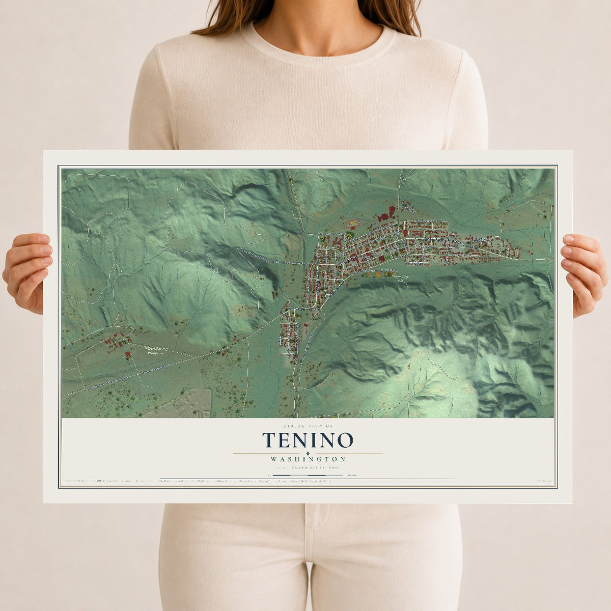 Map of Tenino, Washington, 12 x 18 inch unframed archival matte print