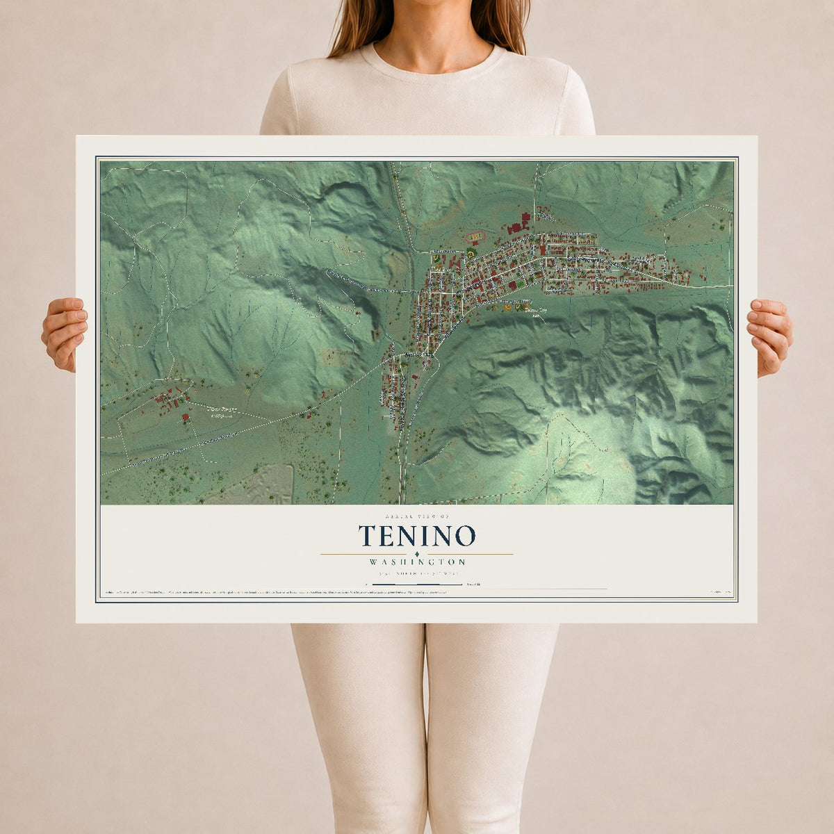 Map of Tenino, Washington, 24 x 36 inch unframed archival matte print
