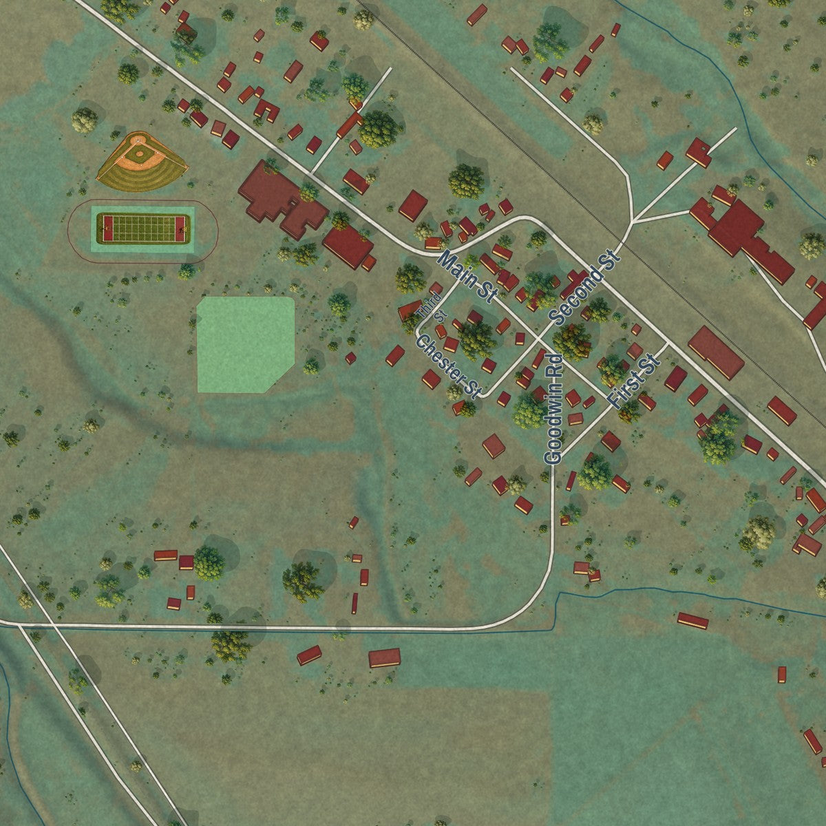 Close-up of the map of Thorp, Washington print showing street and building detail