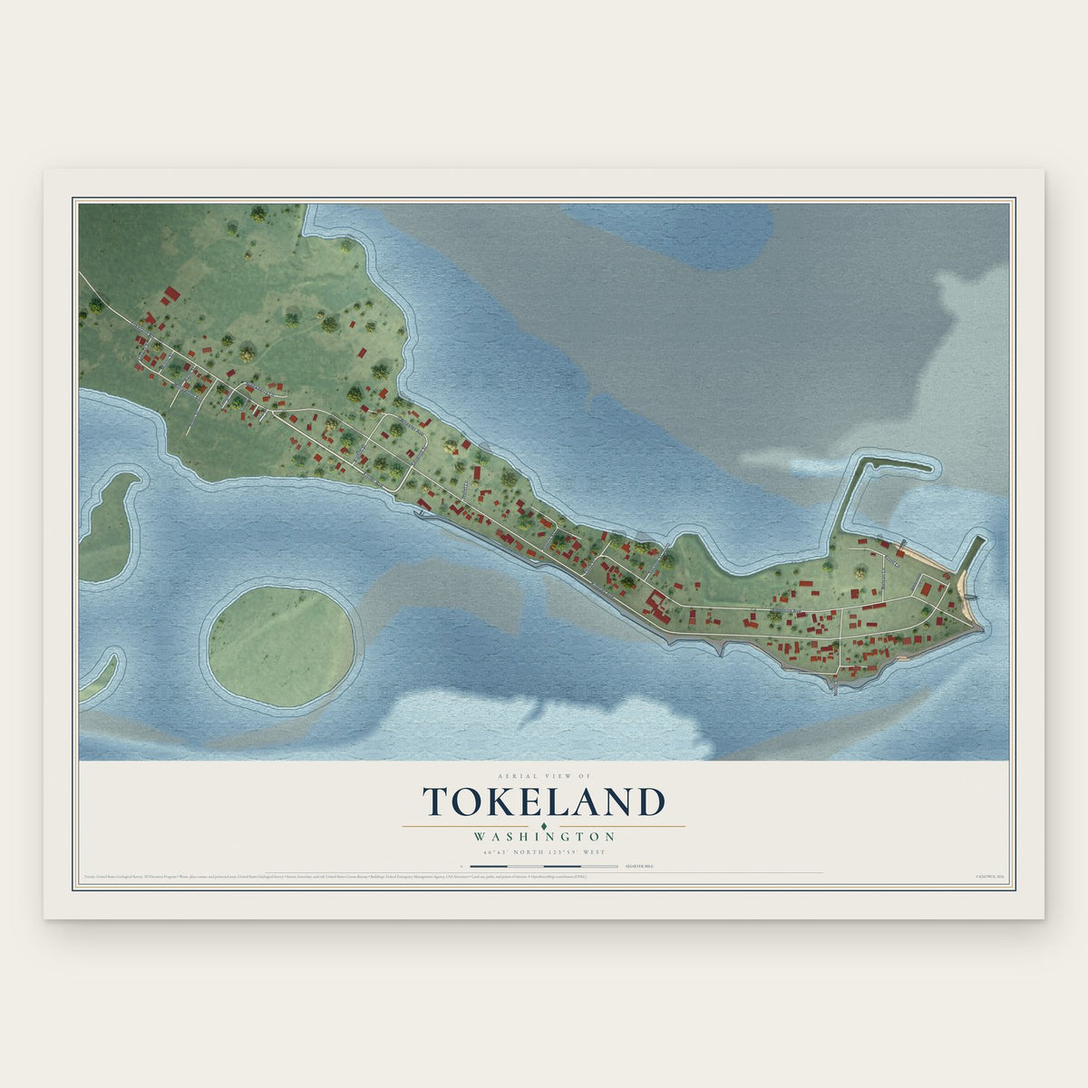 Tokeland, Washington map print, the full design