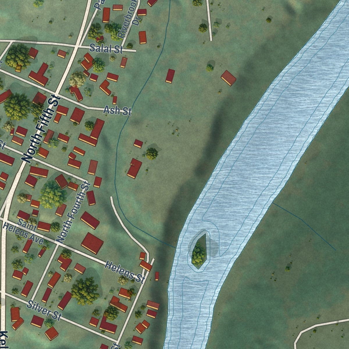 Second close-up of the map of Toledo, Washington print showing more streets and buildings