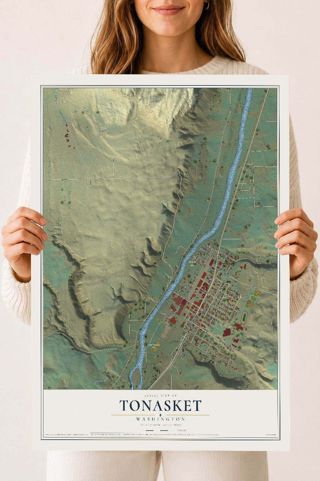 Map of Tonasket, Washington, 18 x 24 inch unframed archival matte print