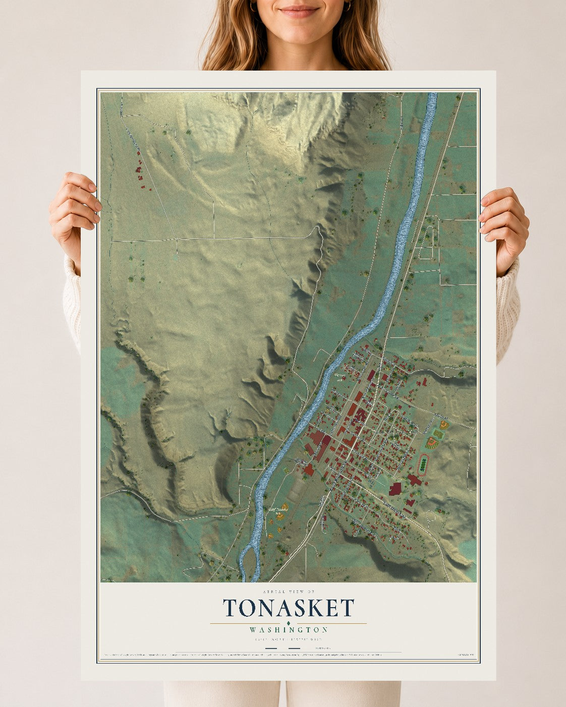 Map of Tonasket, Washington, 24 x 36 inch unframed archival matte print