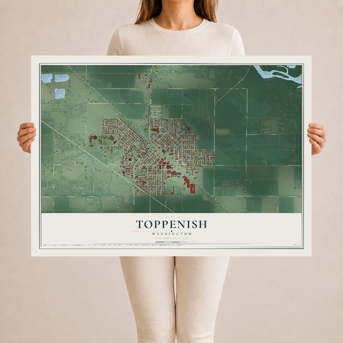 Map of Toppenish, Washington, 24 x 36 inch unframed archival matte print