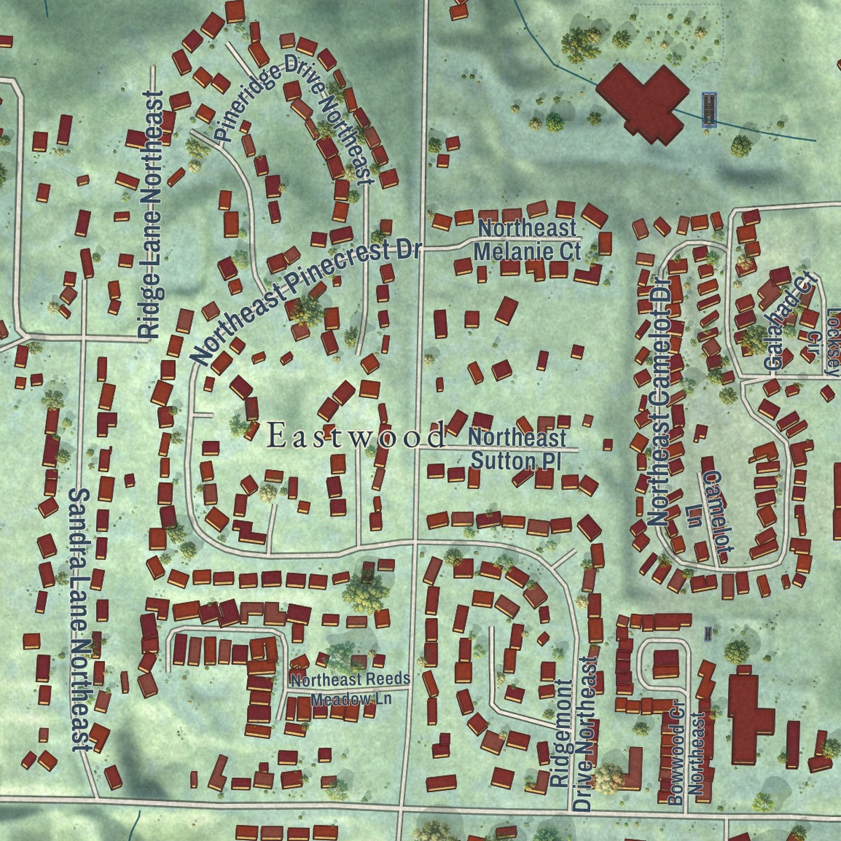 Close-up of the map of Tracyton, Washington print showing street and building detail