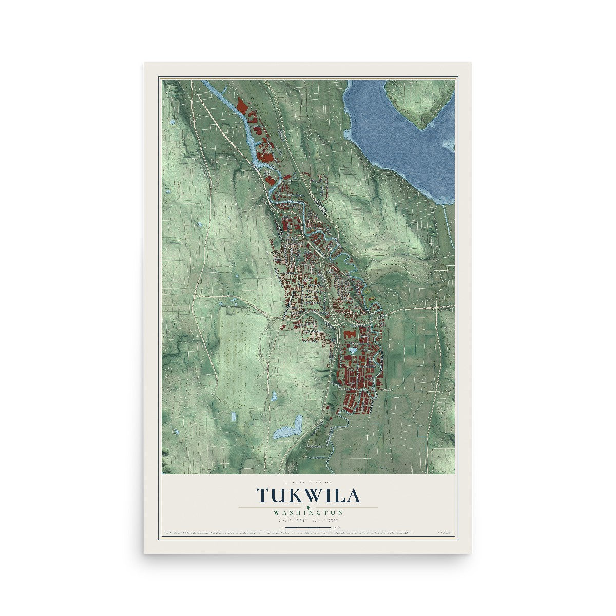 Map of Tukwila, Washington, 12 x 18 inch unframed archival matte print