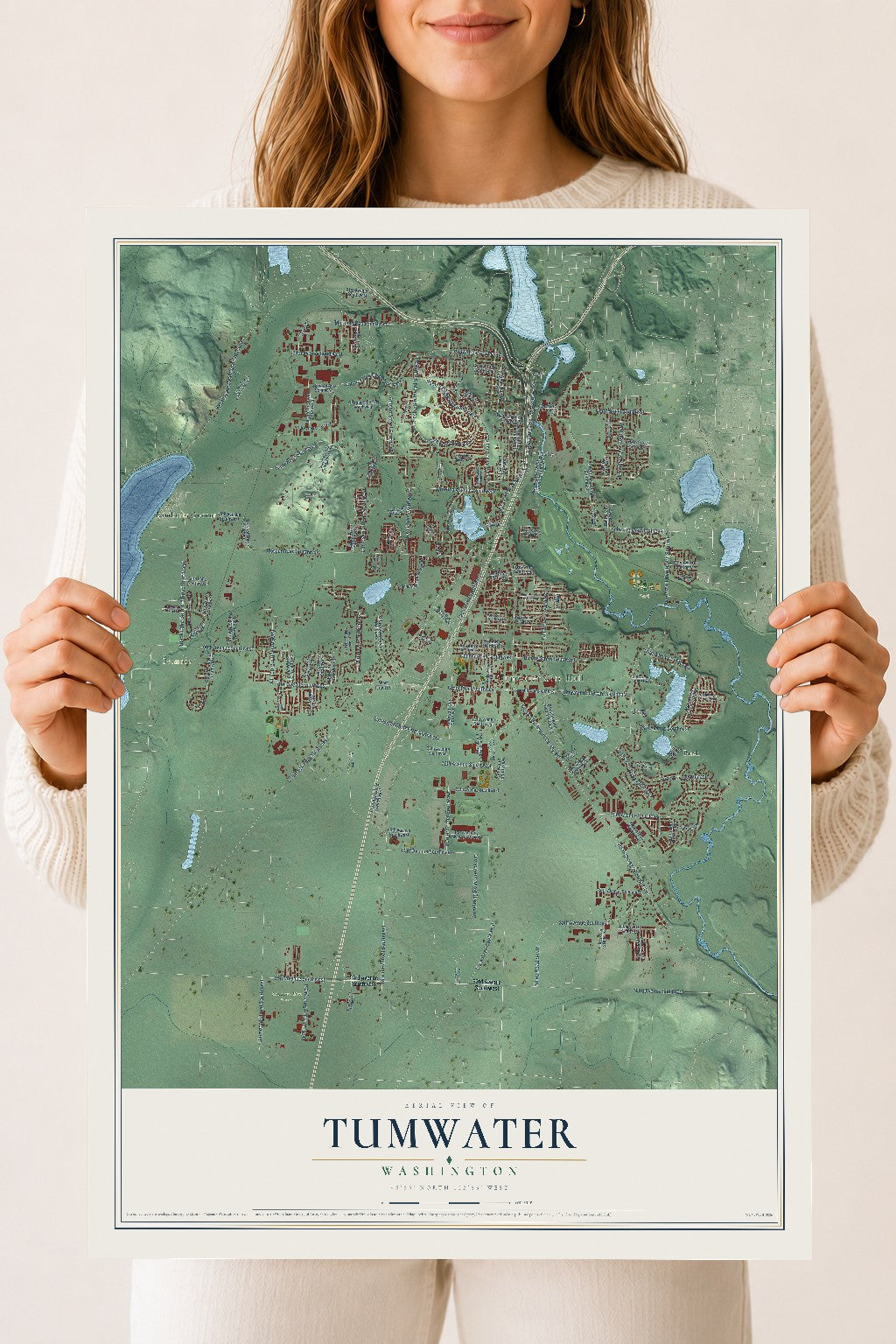 Map of Tumwater, Washington, 18 x 24 inch unframed archival matte print