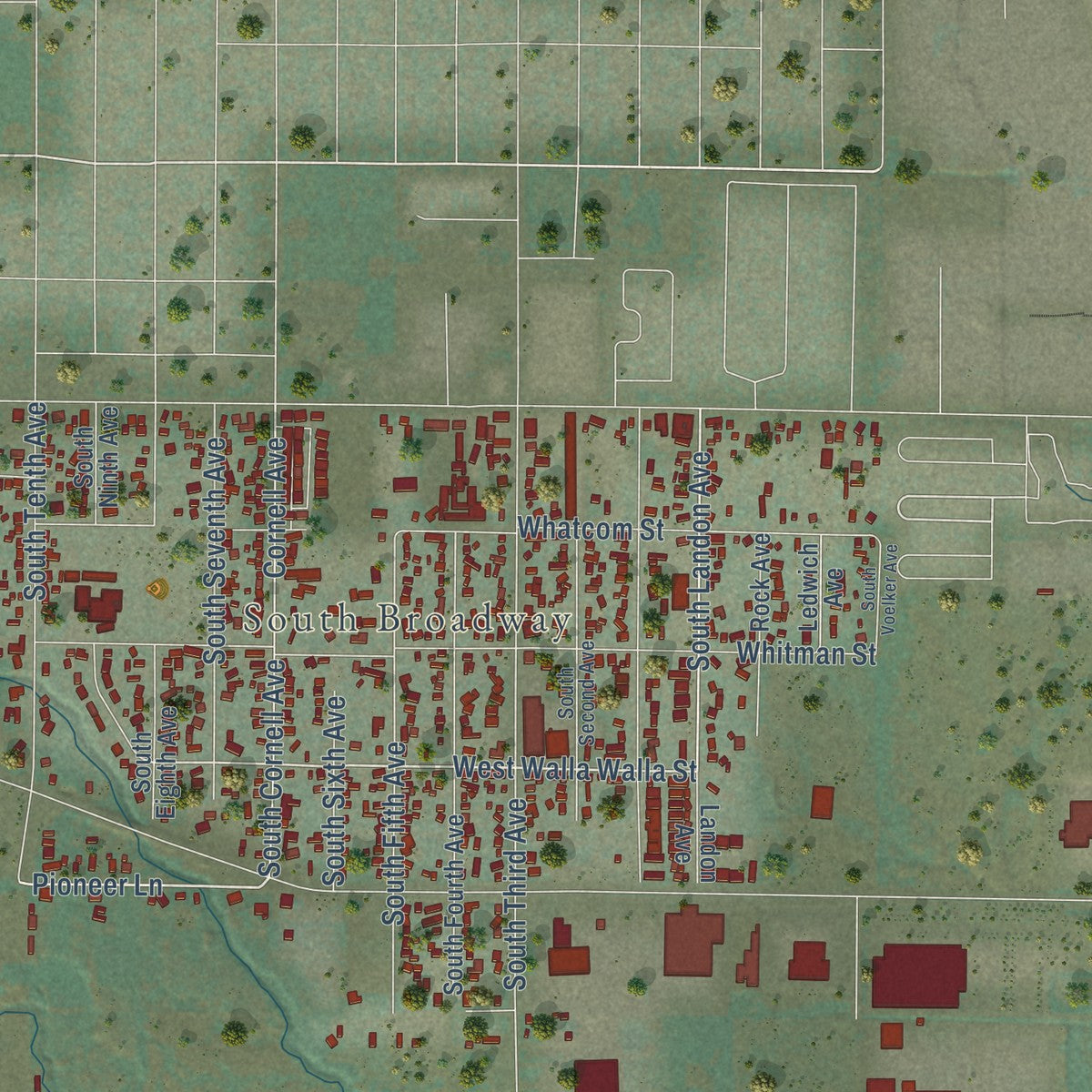 Second close-up of the map of Union Gap, Washington print showing more streets and buildings