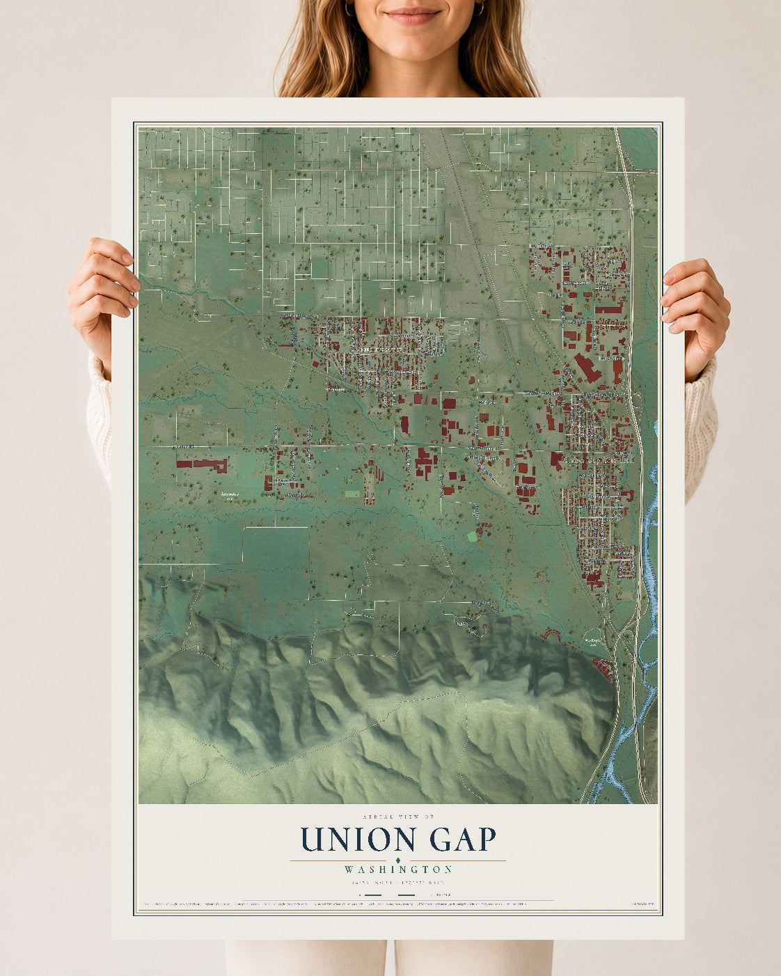 Map of Union Gap, Washington, 24 x 36 inch unframed archival matte print
