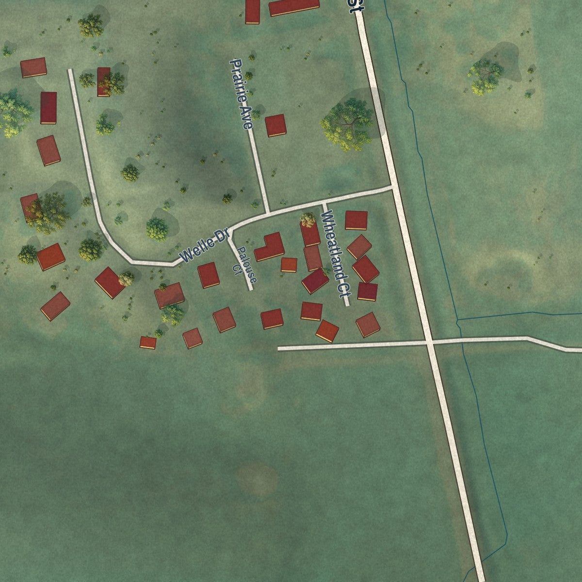 Second close-up of the map of Uniontown, Washington print showing more streets and buildings