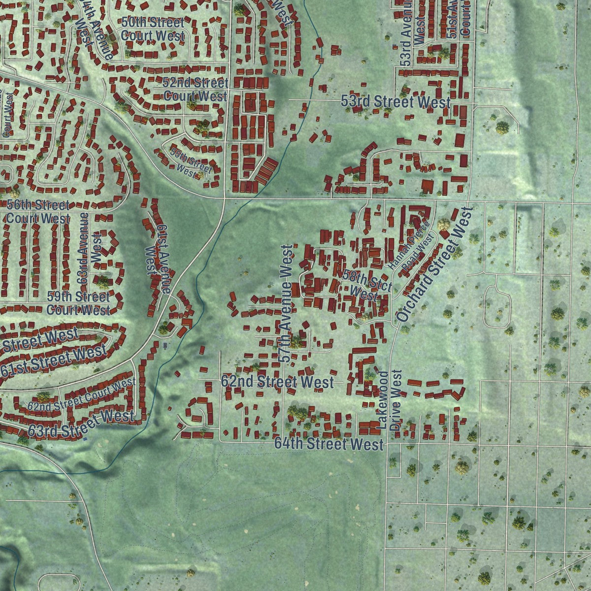 Second close-up of the map of University Place, Washington print showing more streets and buildings