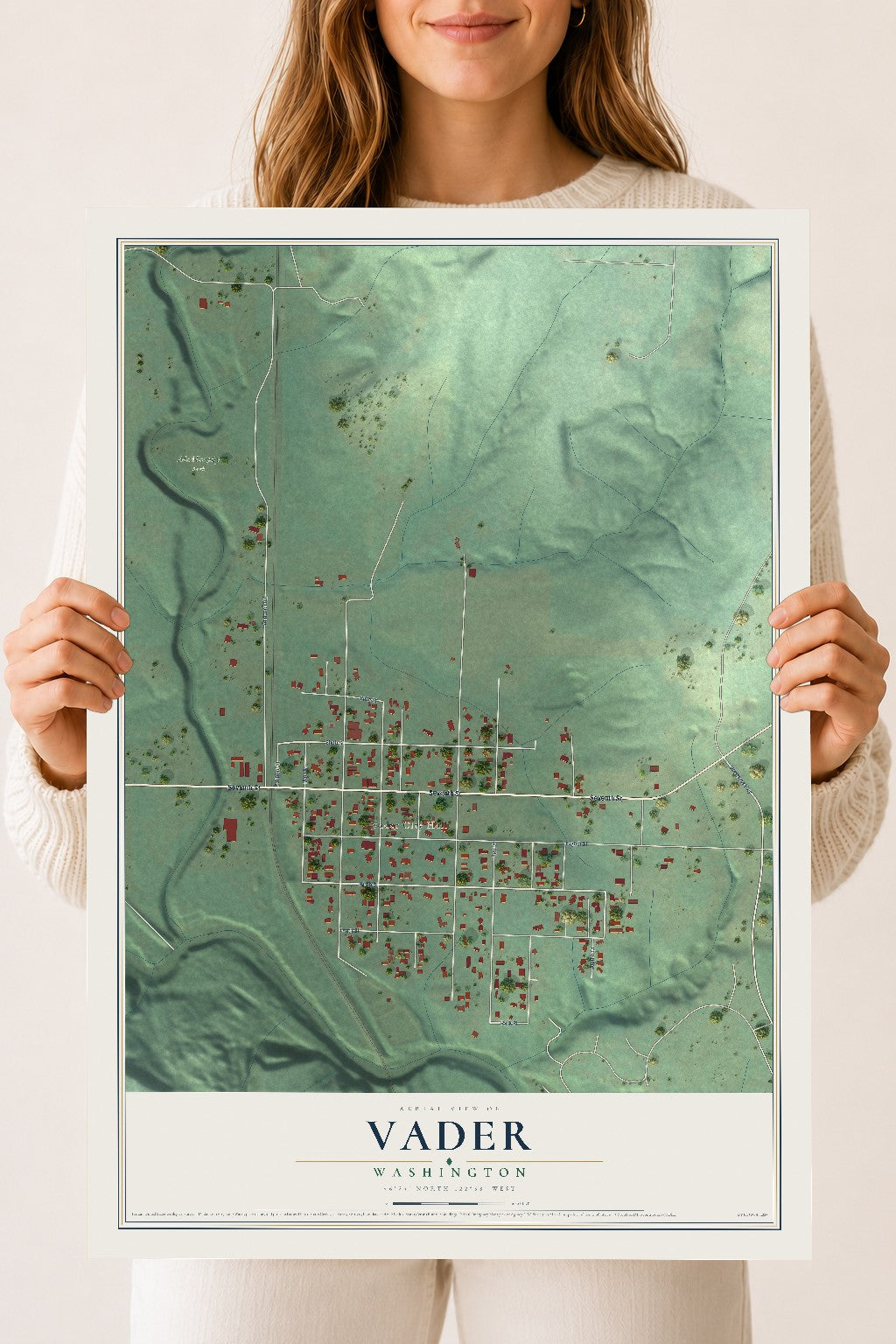 Map of Vader, Washington, 18 x 24 inch unframed archival matte print