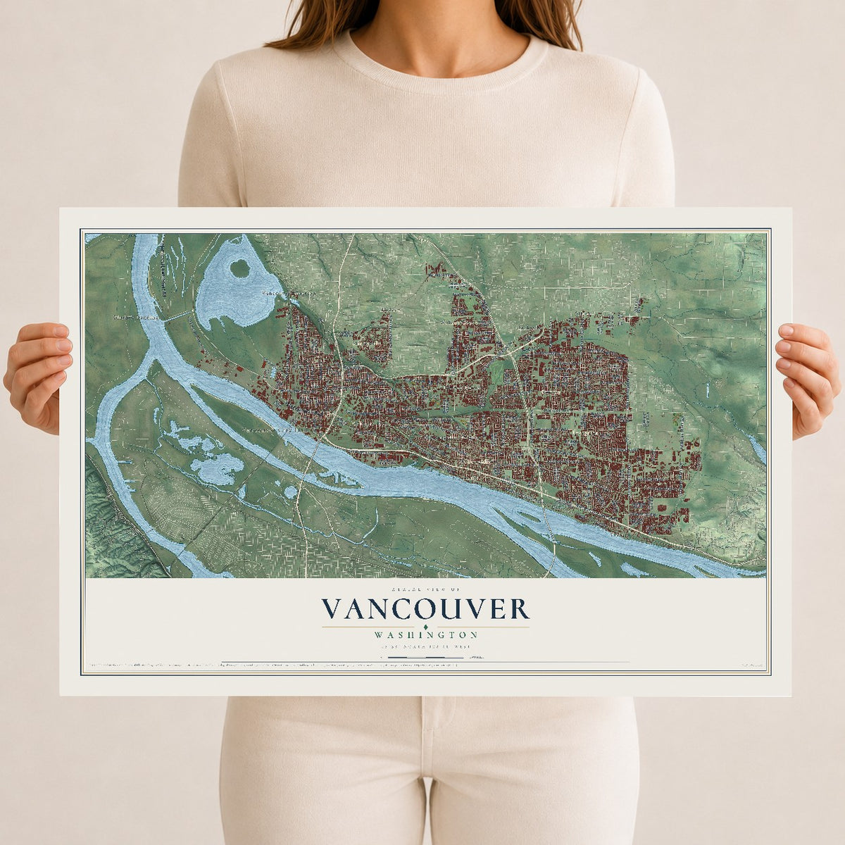 Map of Vancouver, Washington, 12 x 18 inch unframed archival matte print