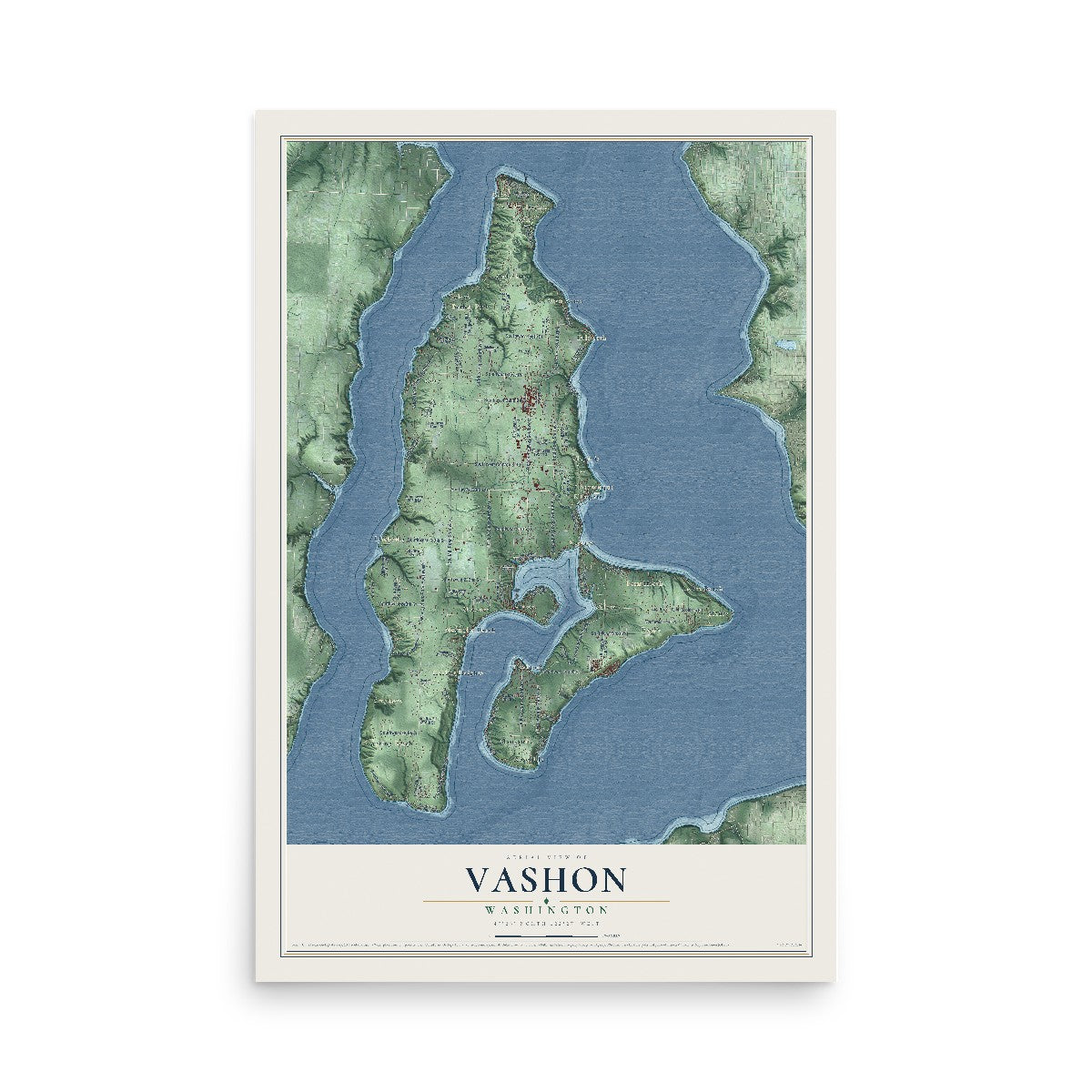 Map of Vashon, Washington, 12 x 18 inch unframed archival matte print