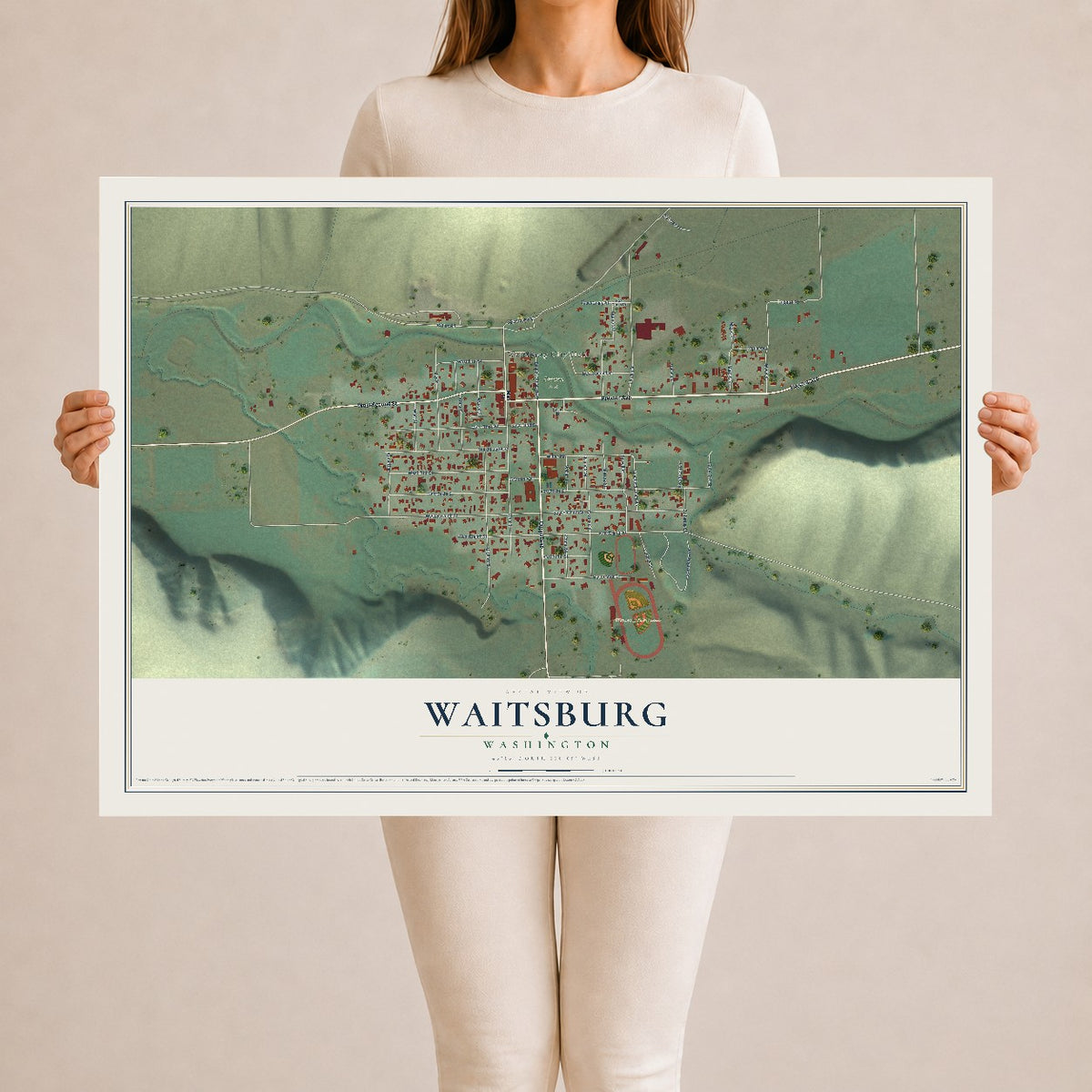 Map of Waitsburg, Washington, 24 x 36 inch unframed archival matte print
