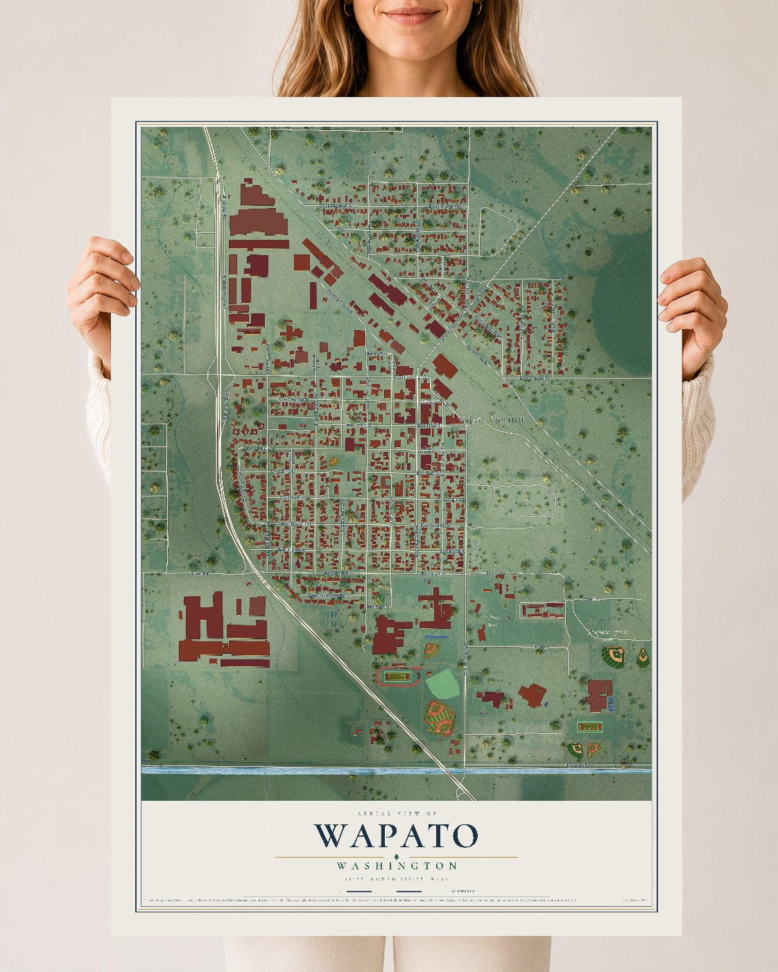 Map of Wapato, Washington, 24 x 36 inch unframed archival matte print